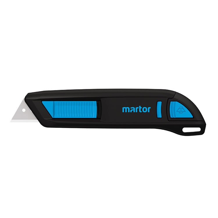 Martor Secunorm 300 – Sicherheitsmesser mit 19 mm Trapezklinge, automatischem Klingenrückzug, Schwarz/Blau