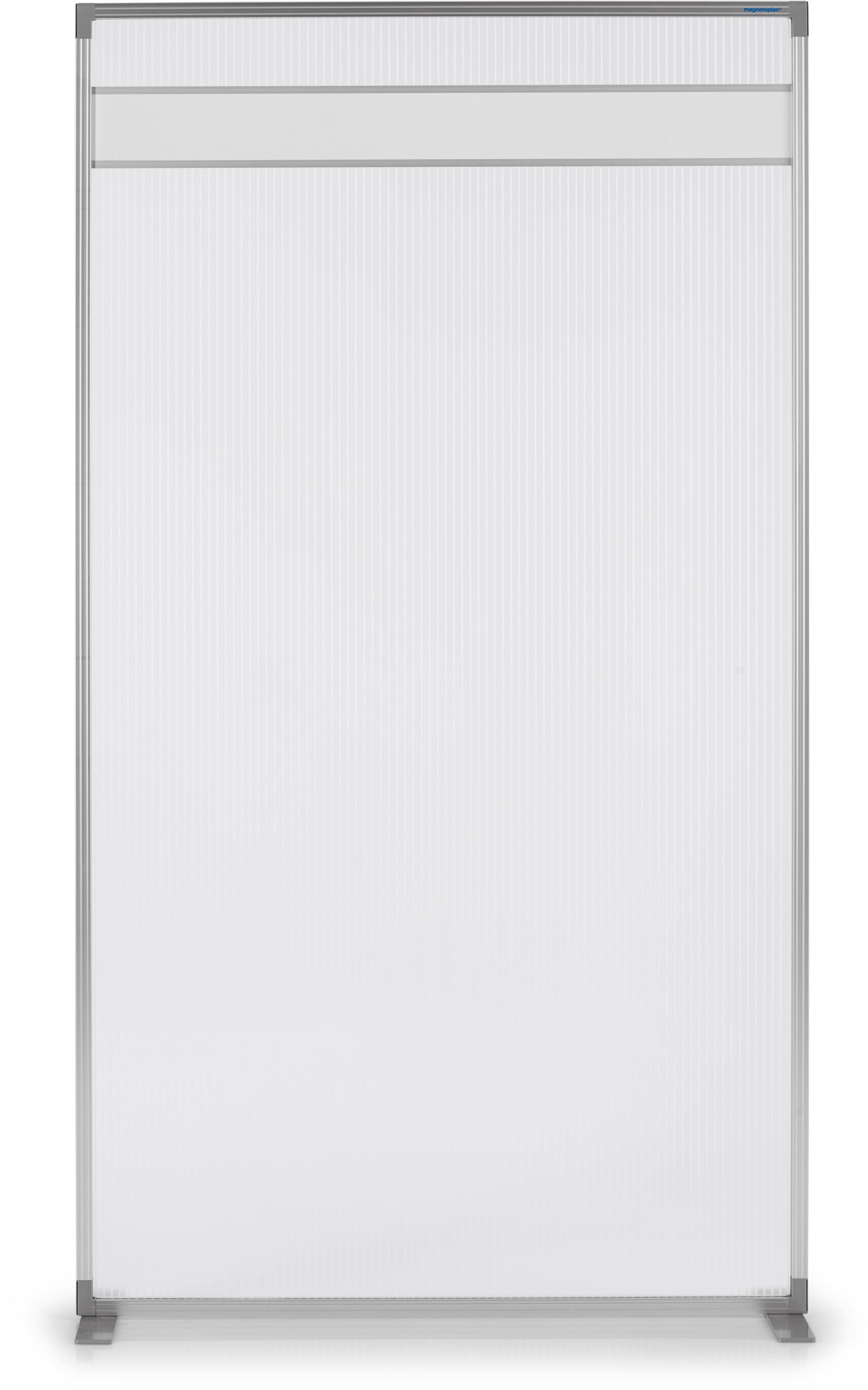 Magnetoplan Stellwand – 1'000 × 1'800 mm, Polycarbonat, Aluminiumrahmen, transparent, mit Standfüssen