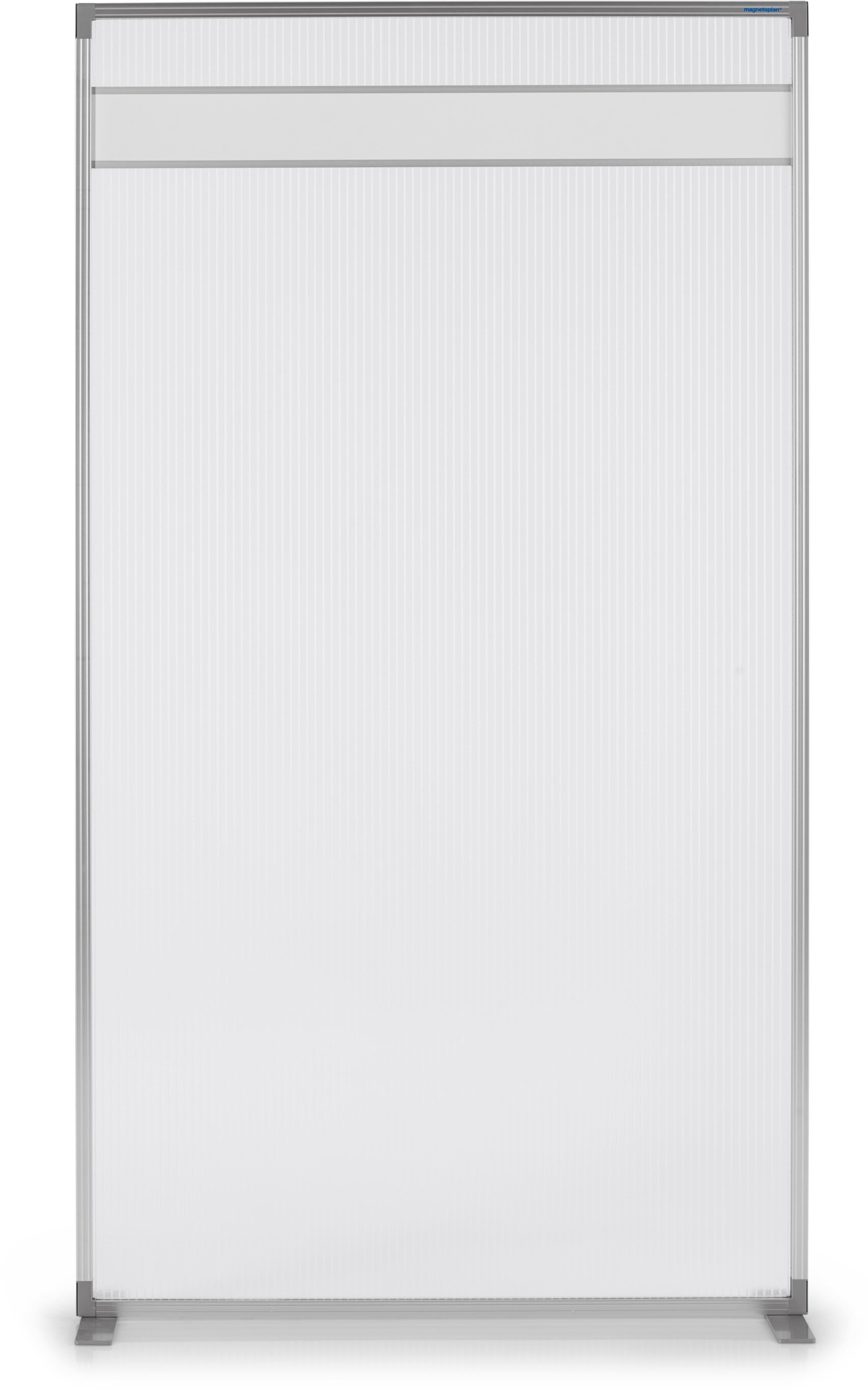 Magnetoplan Stellwand – 1'000 × 1'800 mm, Polycarbonat, Aluminiumrahmen, transparent, mit Standfüssen