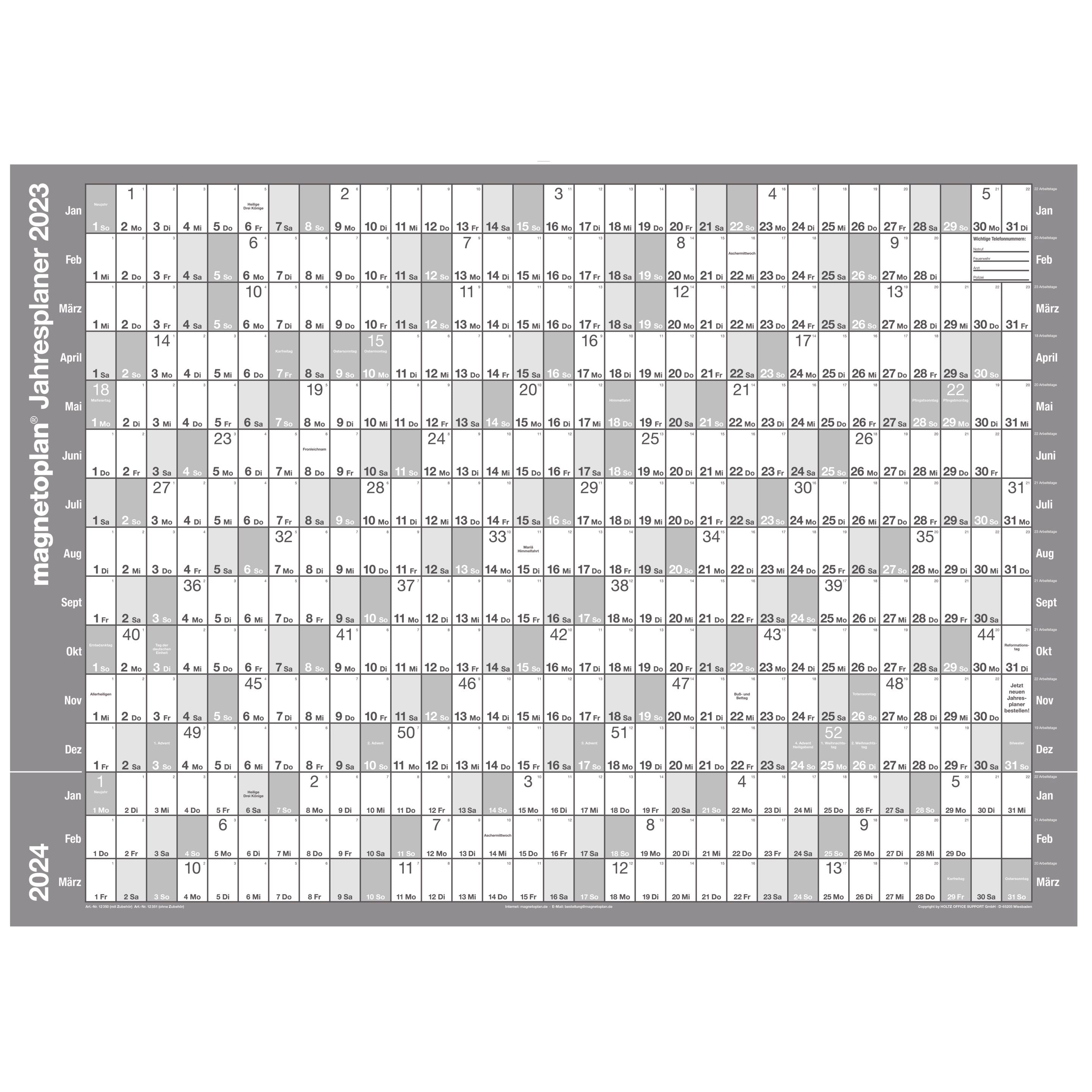 Magnetoplan Jahresplaner 2026 – magnetisch, trocken abwischbar – Folie – 83,5 × 59 cm