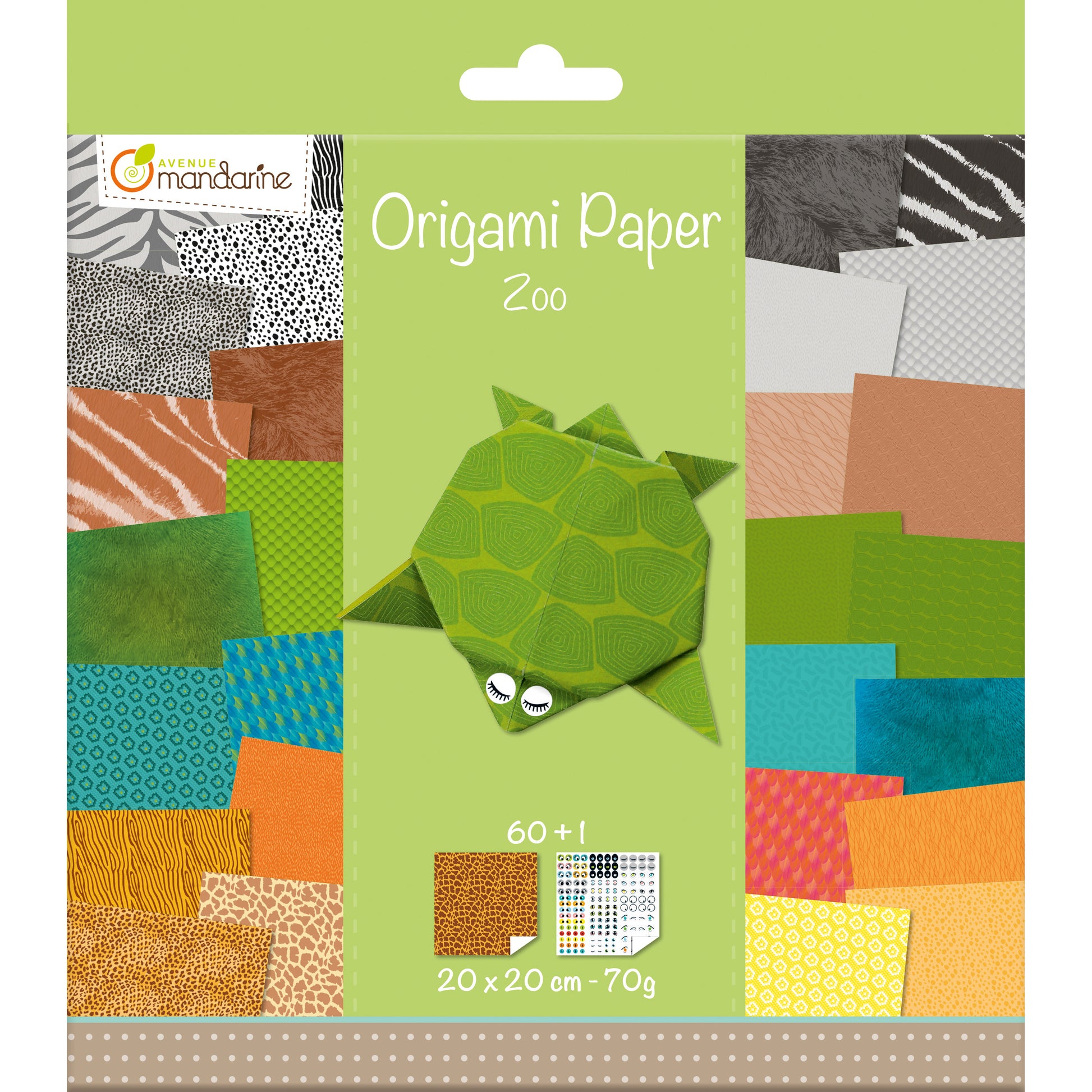 Avenue Mandarine Origamipapier – 20 × 20 cm, Zoo, 70 g/m² – 60 Blatt, PEFC