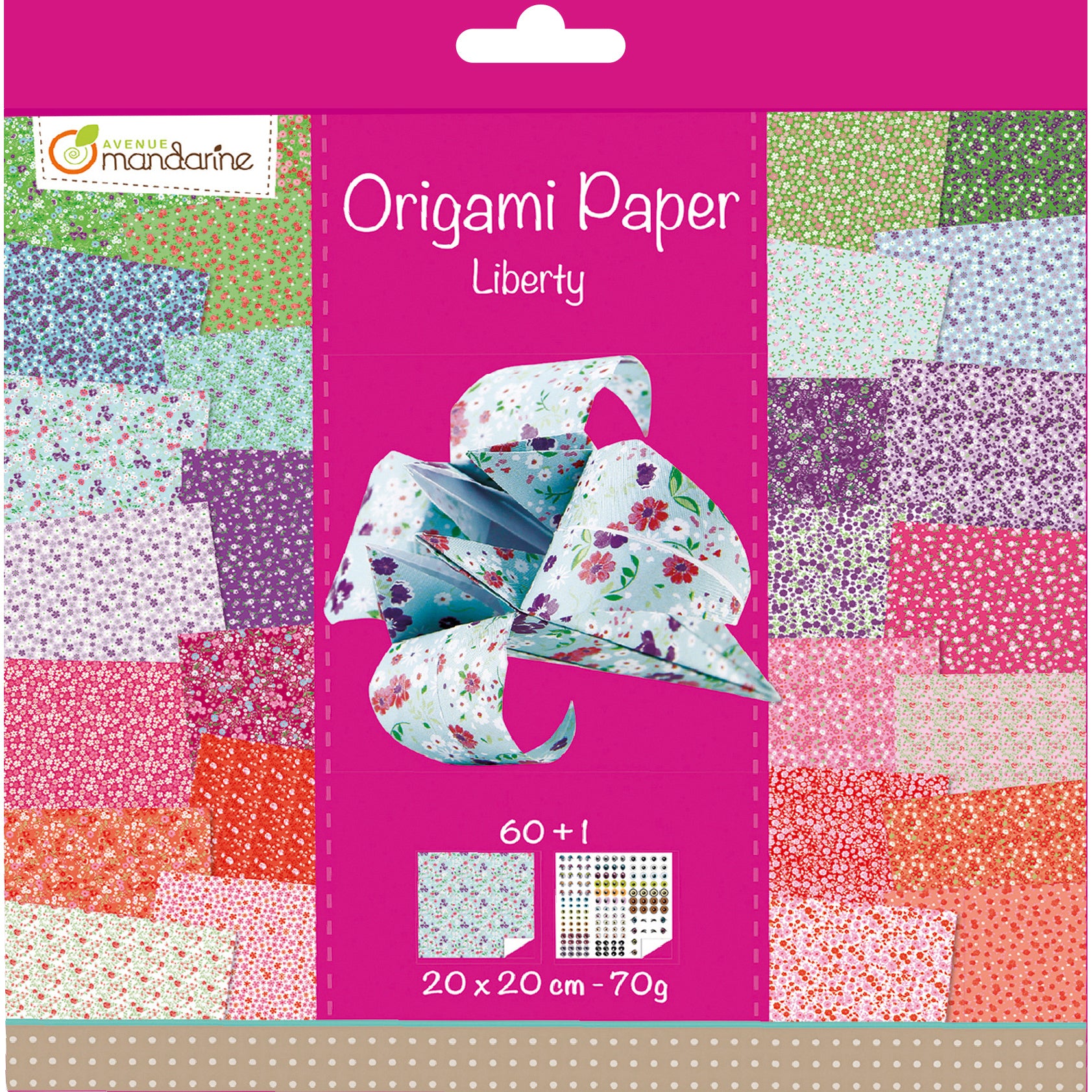 Avenue Mandarine Origamipapier – 20 × 20 cm, Liberty, mehrfarbig, 70 g/m² – 60 Blatt, PEFC