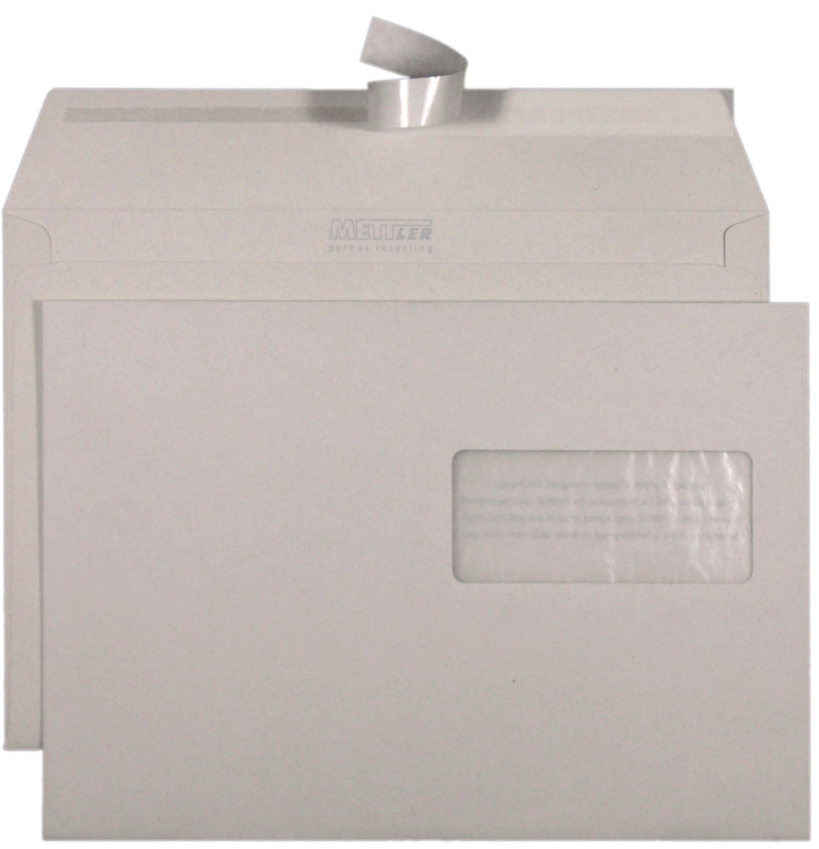 Mettler Couvert C5, Fenster rechts, Haftklebung, grau, 100 g/m², Recyclingpapier – 500 Stk.