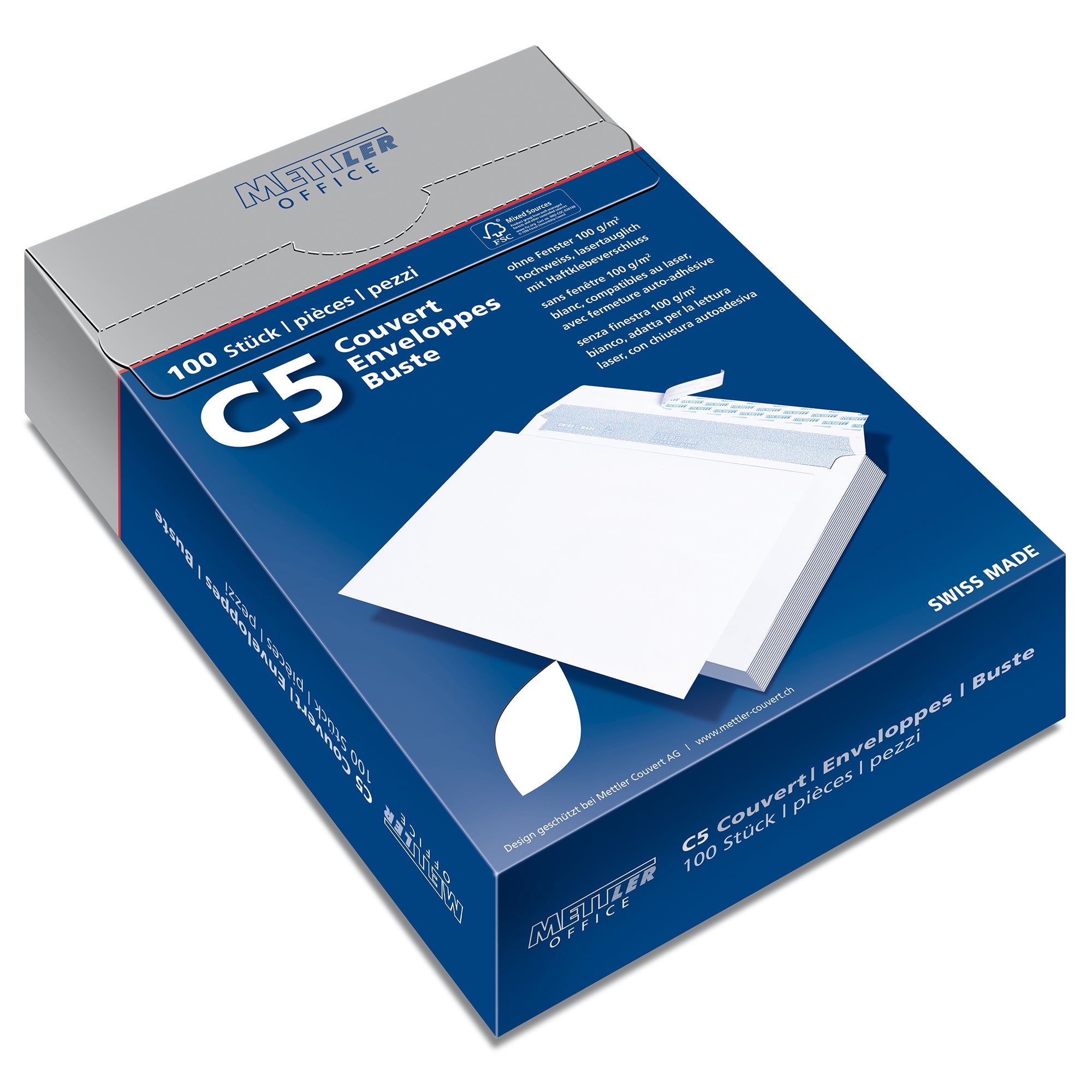 Mettler Couvert C5, ohne Fenster, Haftklebung, hochweiss, 100 g/m² – 100 Stk.