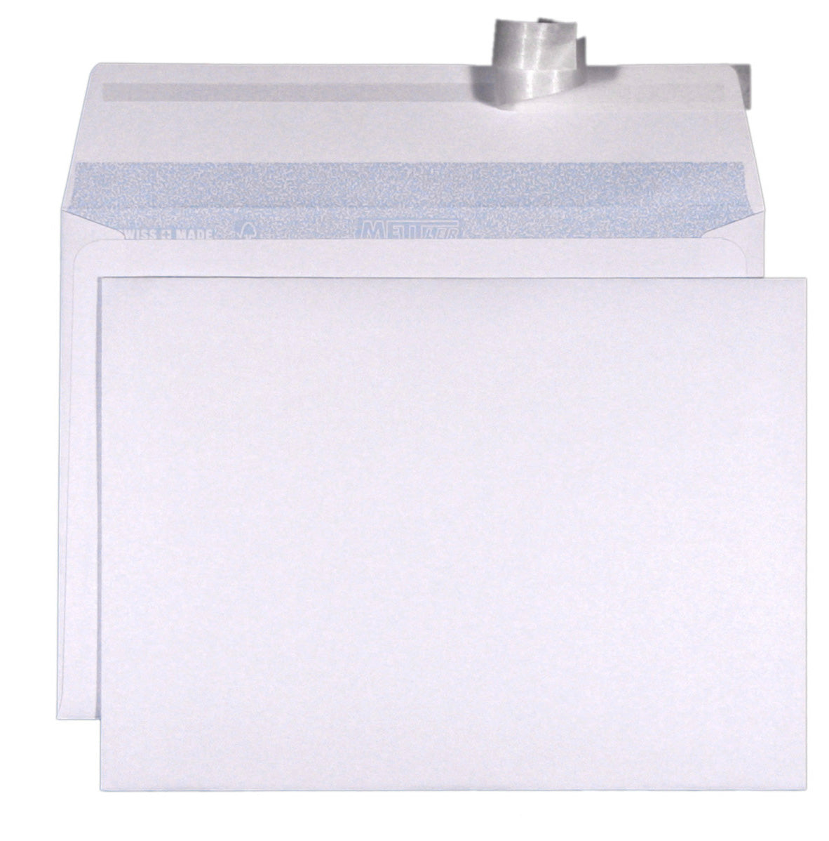 Mettler Couvert 246 × 178 mm, ohne Fenster, Haftklebung, ultraweiss, 100 g/m², mit Innendruck – 500 Stk.