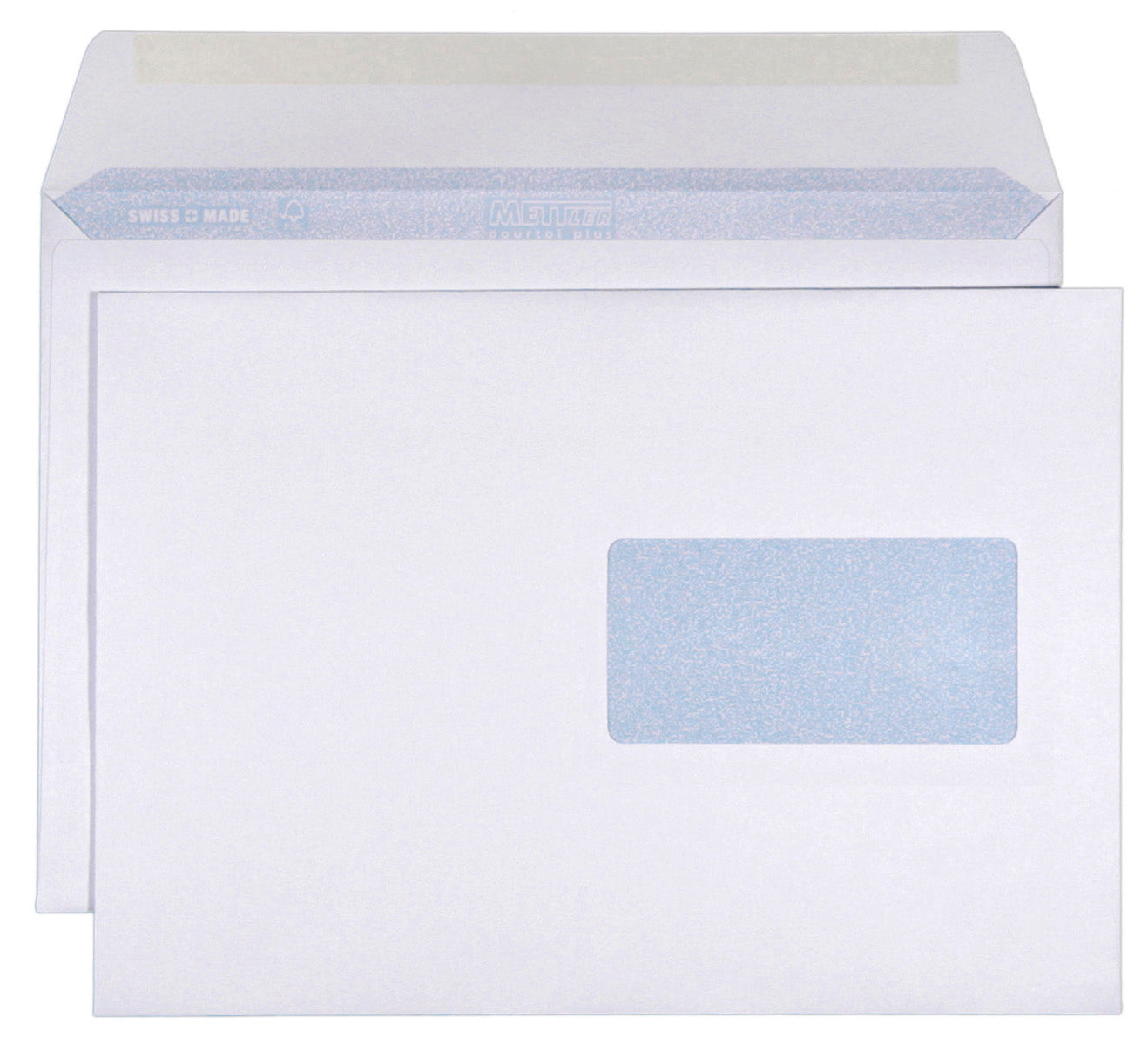 Mettler Couvert B5, Fenster rechts, gummiert, ultraweiss, 100 g/m² – 500 Stk.