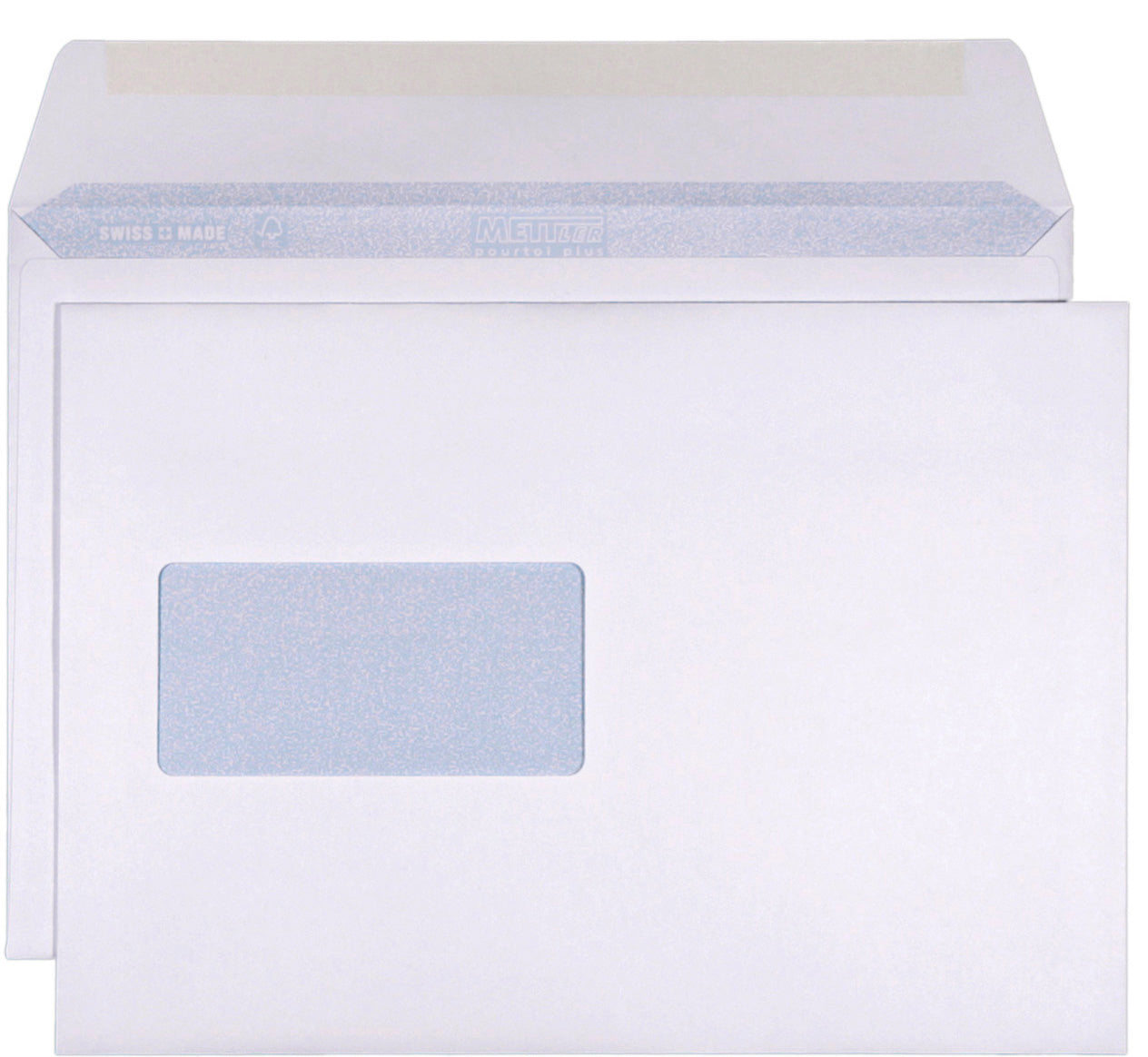 Mettler Briefumschlag B5, Fenster links, nassklebung, hochweiss, 100 g/m² – 500 Stk.