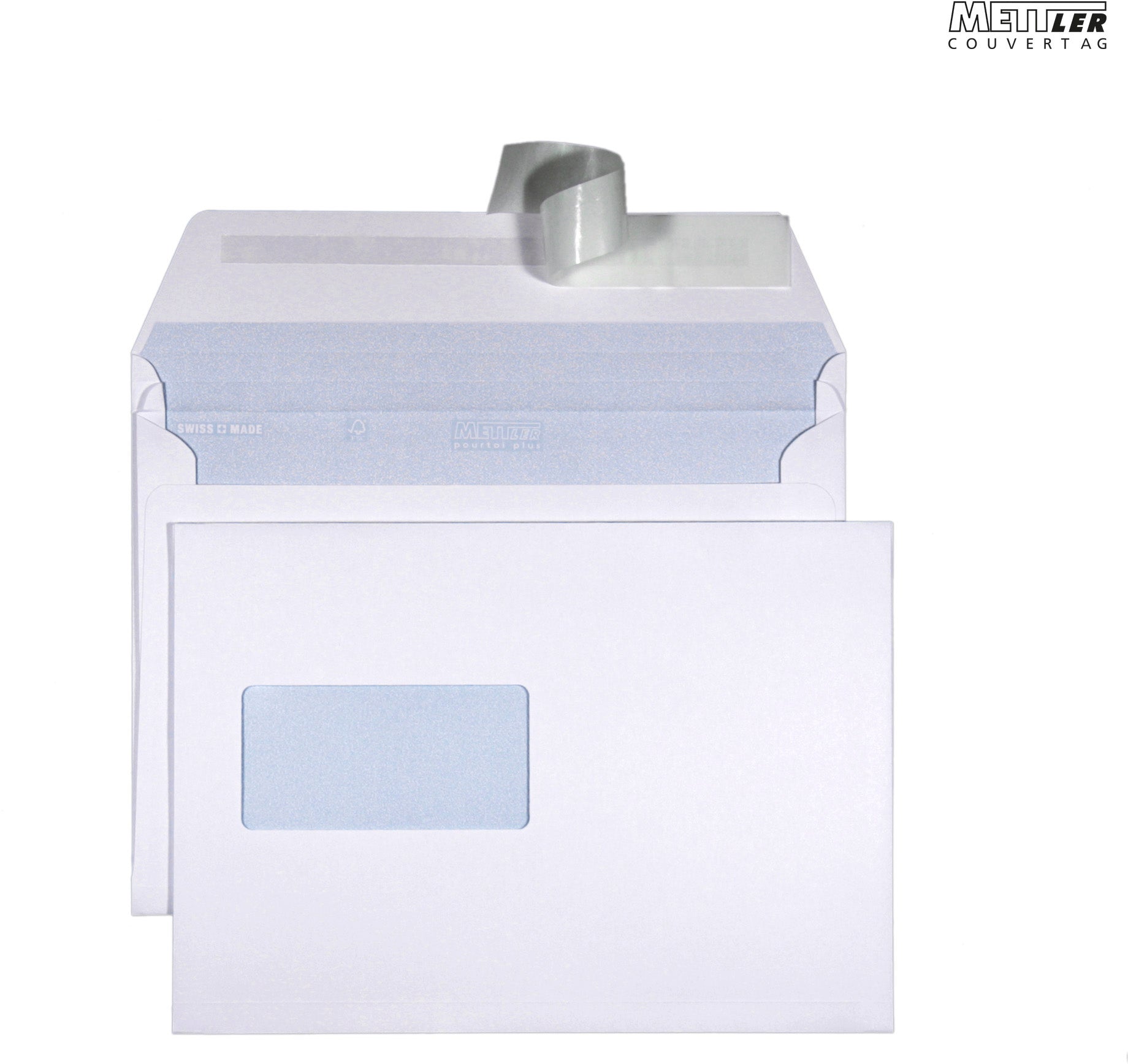 Mettler Seitenfaltentasche B5, Fenster links, Haftklebung, Ultraweiss, 120 g/m², 20 mm Falte – 250 Stk.