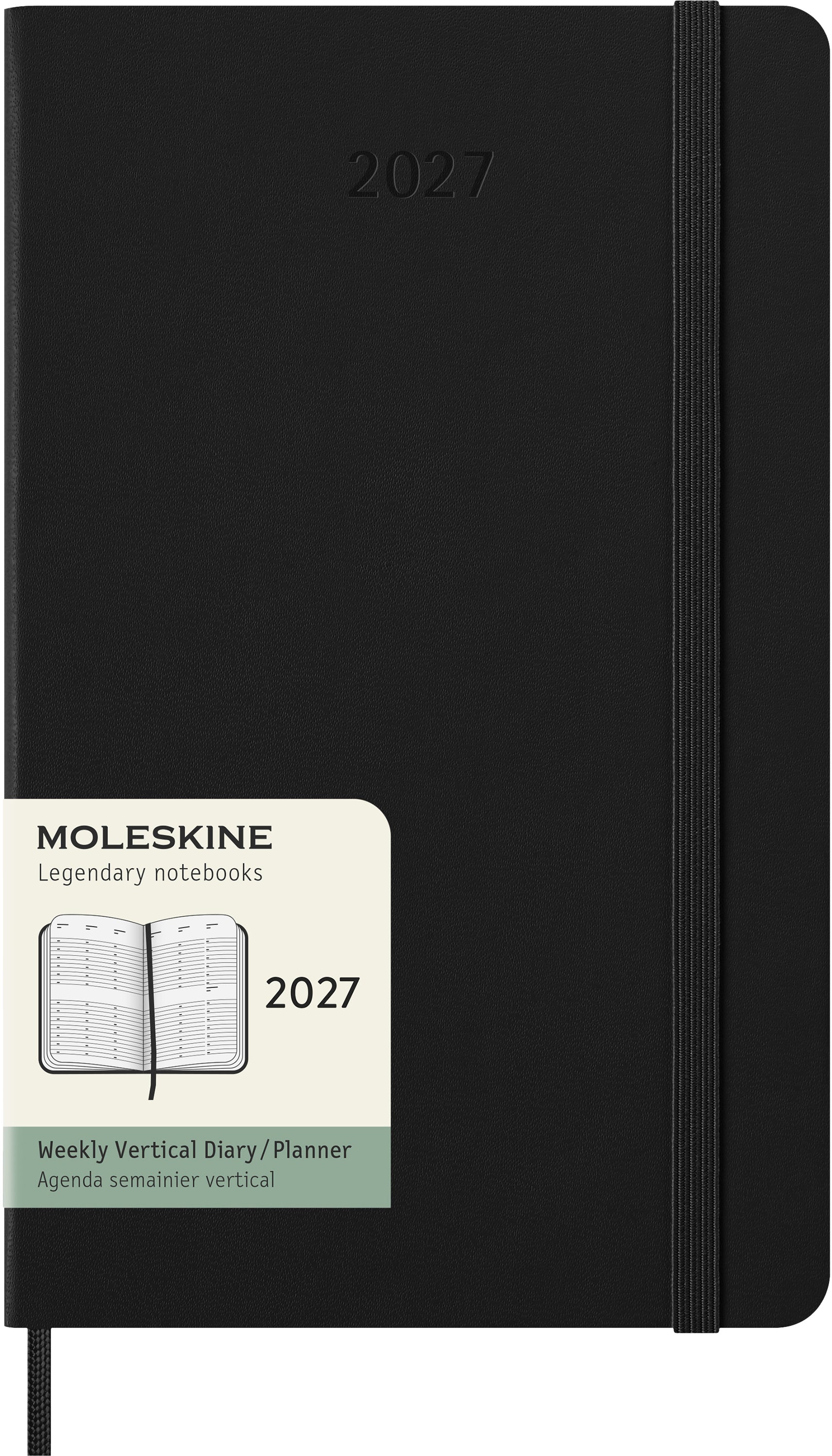 Moleskine Classic Large – Wochenagenda 2027, 1 Woche/2 Seiten, 13,5 × 21,4 cm, Hardcover, Schwarz