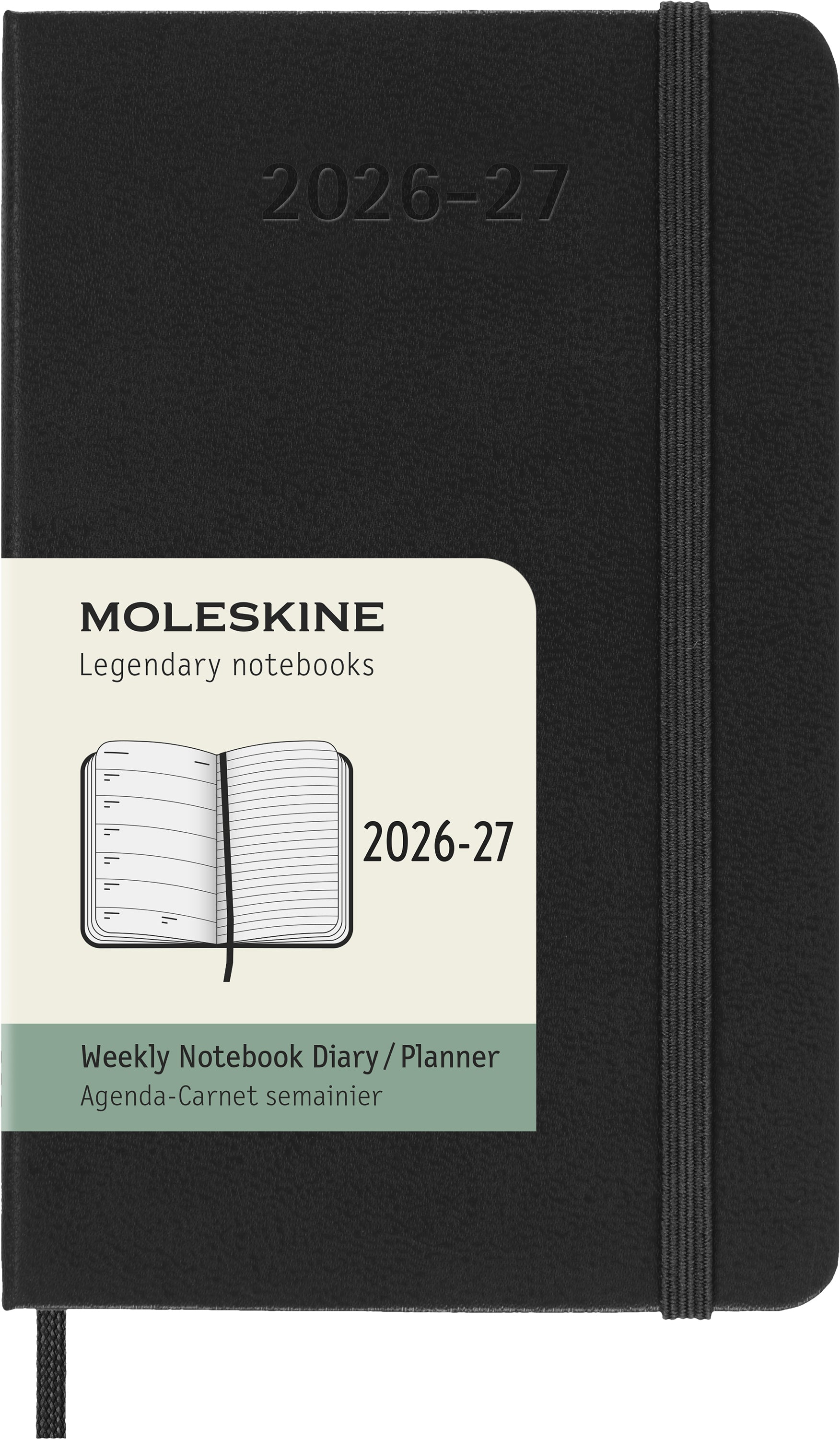 Moleskine Wochenkalender Jul 2026–Dez 2027, 1 Woche/1 Seite, 9,1 × 14,5 cm, Hardcover, Schwarz