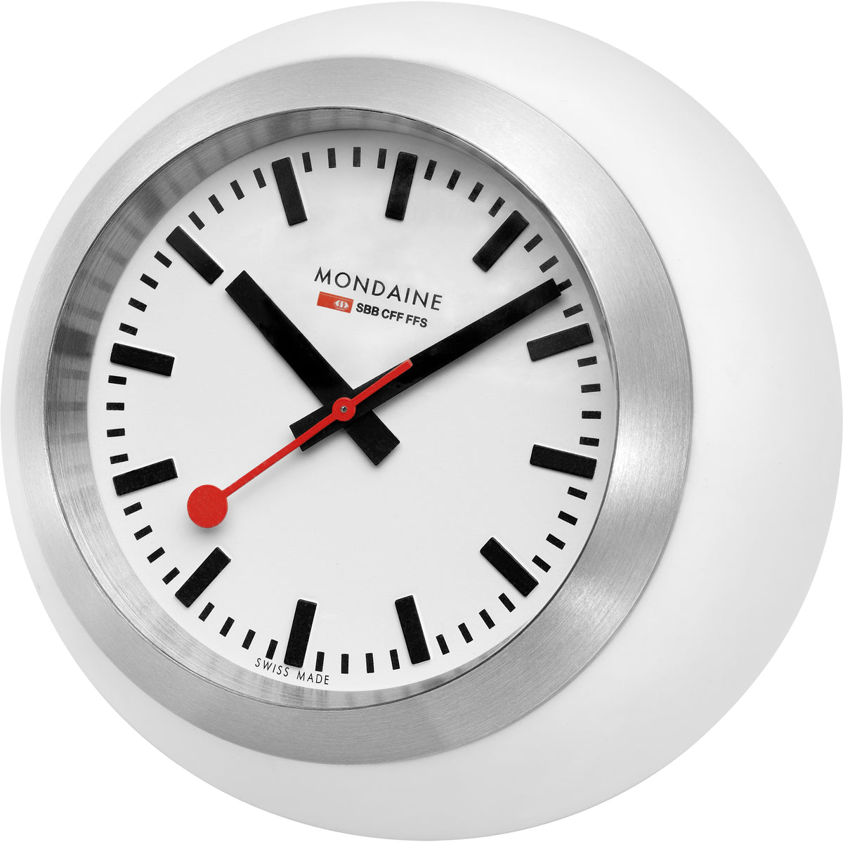 Mondaine Globe Tischuhr – Analog, 10,5 × 9,5 × 10,5 cm, weiss, Edelstahl/Kunststoff