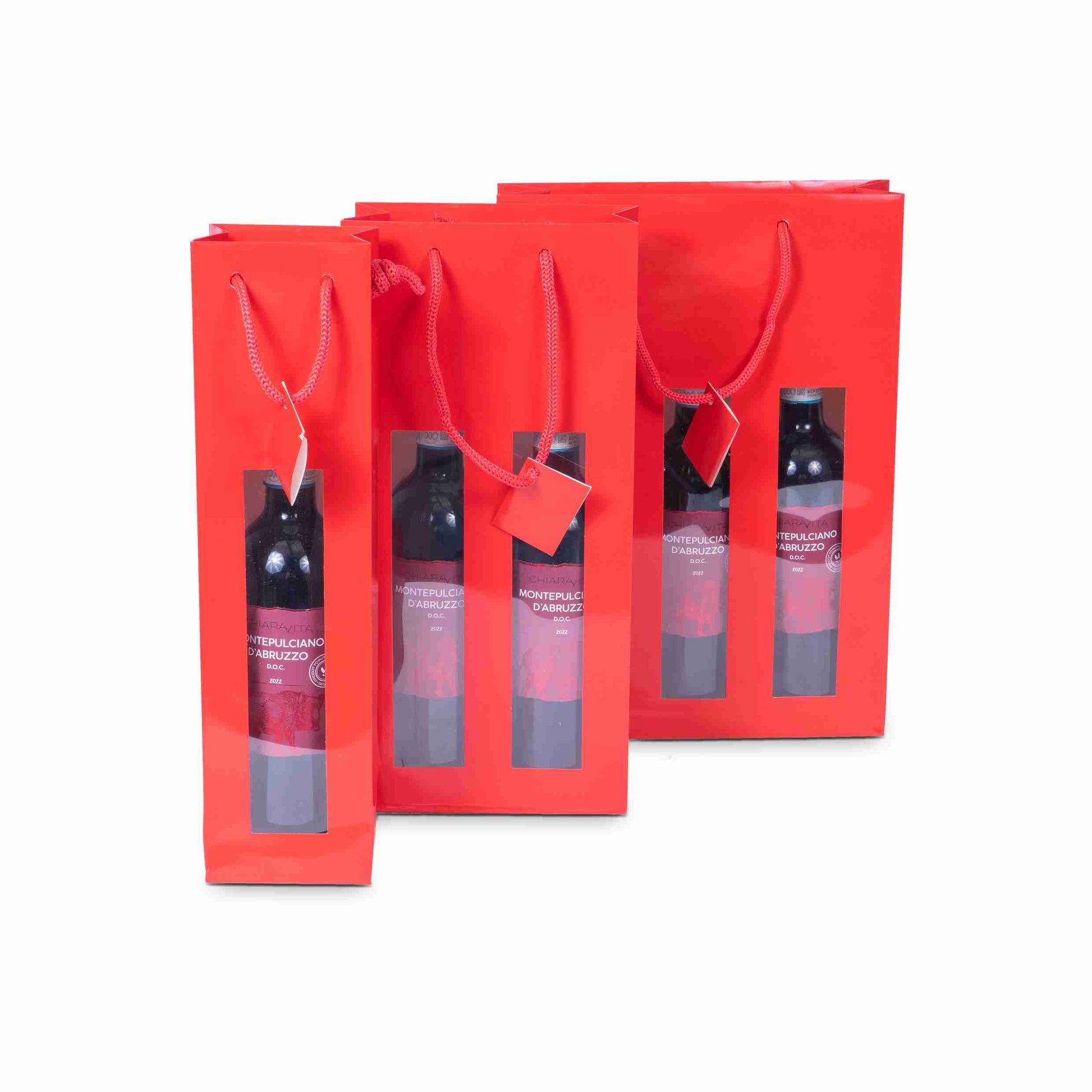 Model Flaschentüte glänzend rot – 180 × 380 × 88 mm – für 2 Flaschen – 1 Stk., ab 480 Stk.