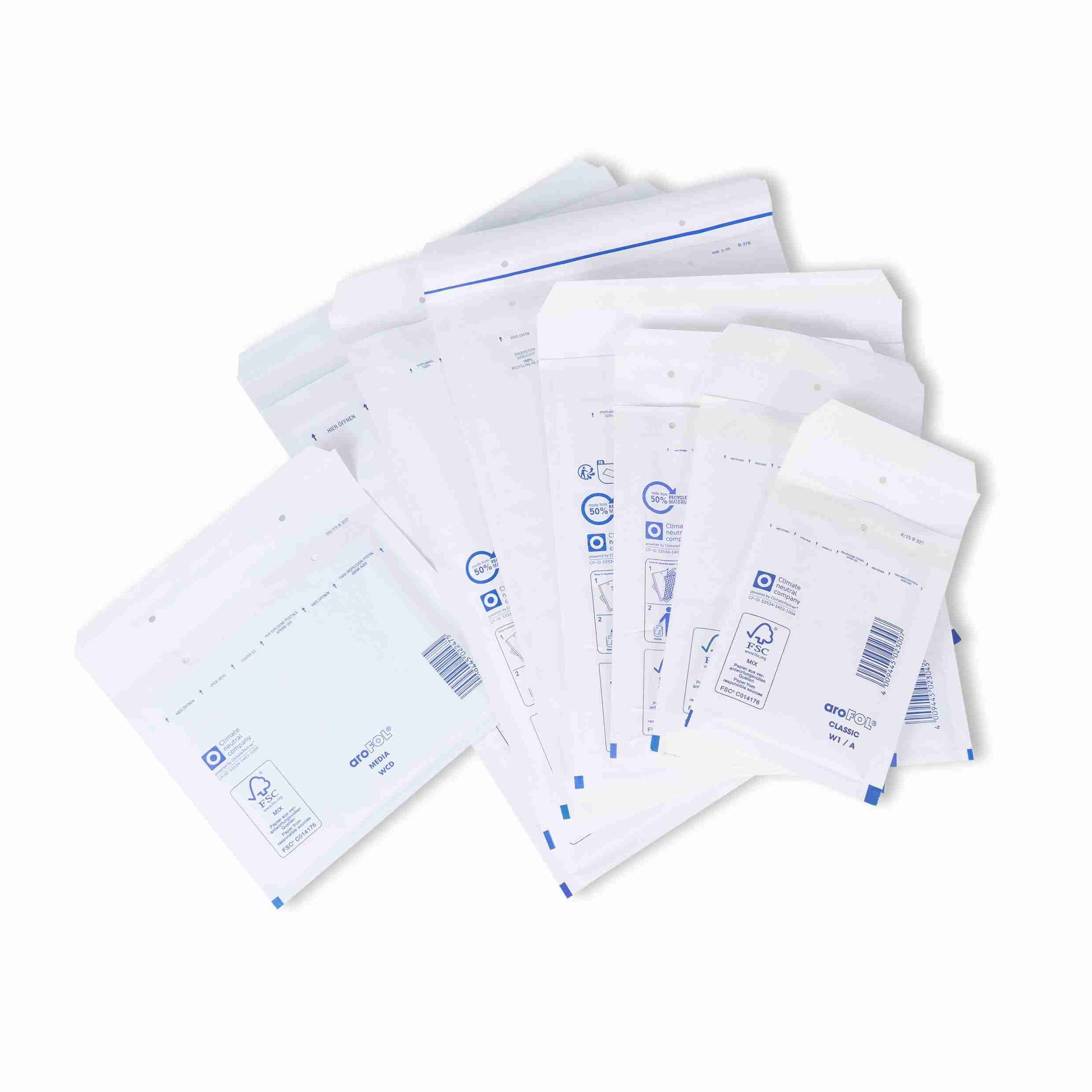 Model Luftpolstertasche – 150 × 215 mm, selbstklebend, Papier/PE, weiss – 1 Stk., ab 10 Stk.