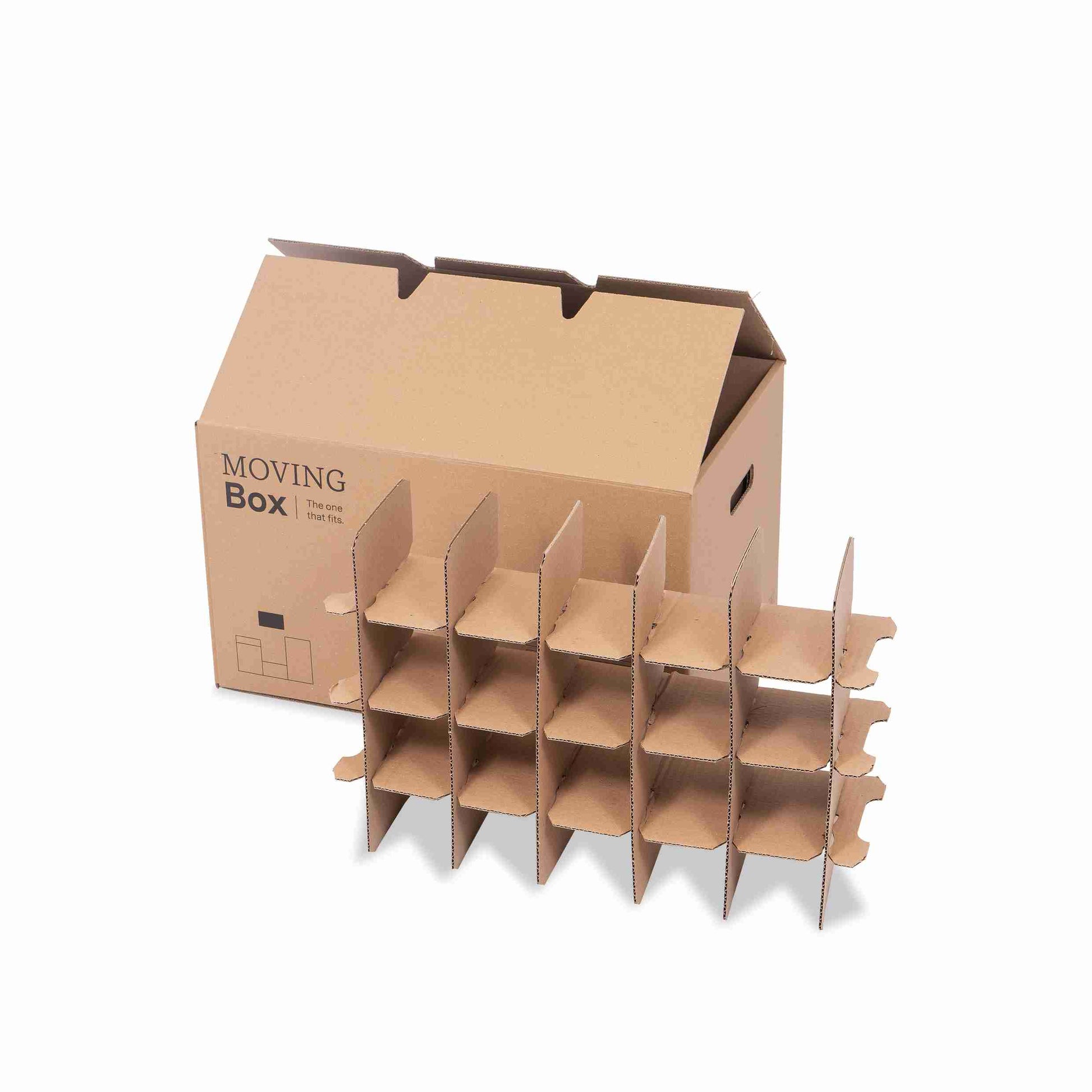 Model Einlagekarton – 20 Fächer – 562 × 380 × 163 mm – Karton – für Umzugsbox Standard (niedrig/normal/hoch) – 1 Palette (3'870 Stk.)