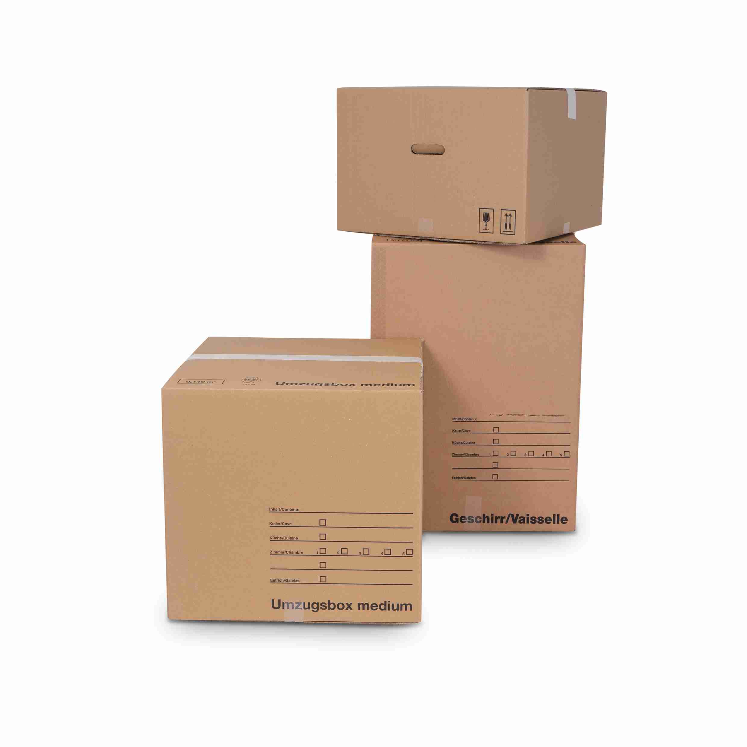 Model Versandbox – 488 × 488 × 453 mm, braun, mit Grifföffnungen – 1 Stk., ab 100 Stk.