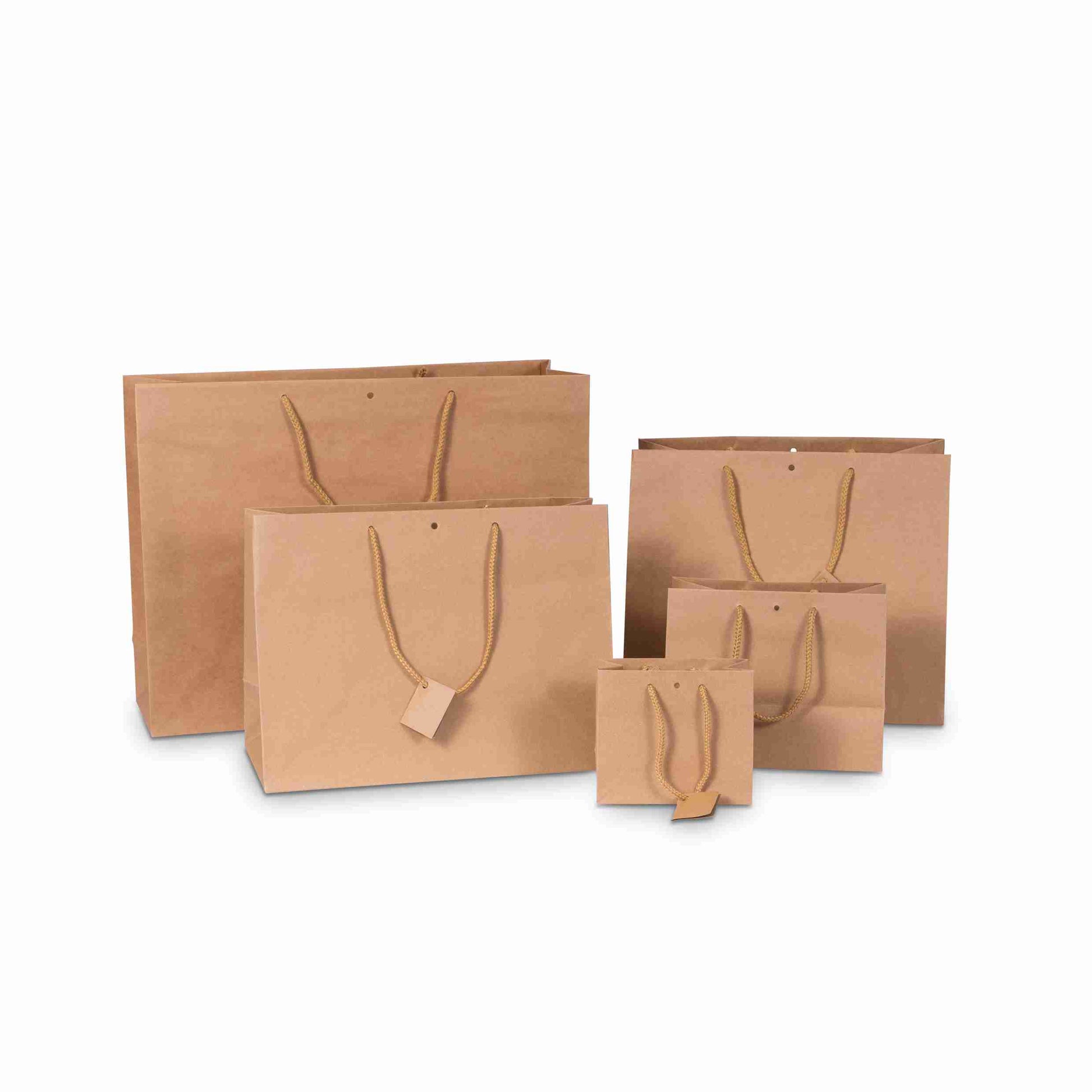 Model Geschenktasche braun – 240 × 140 × 195 mm – mit Etikette – 1 Stk., ab 50 Stk.