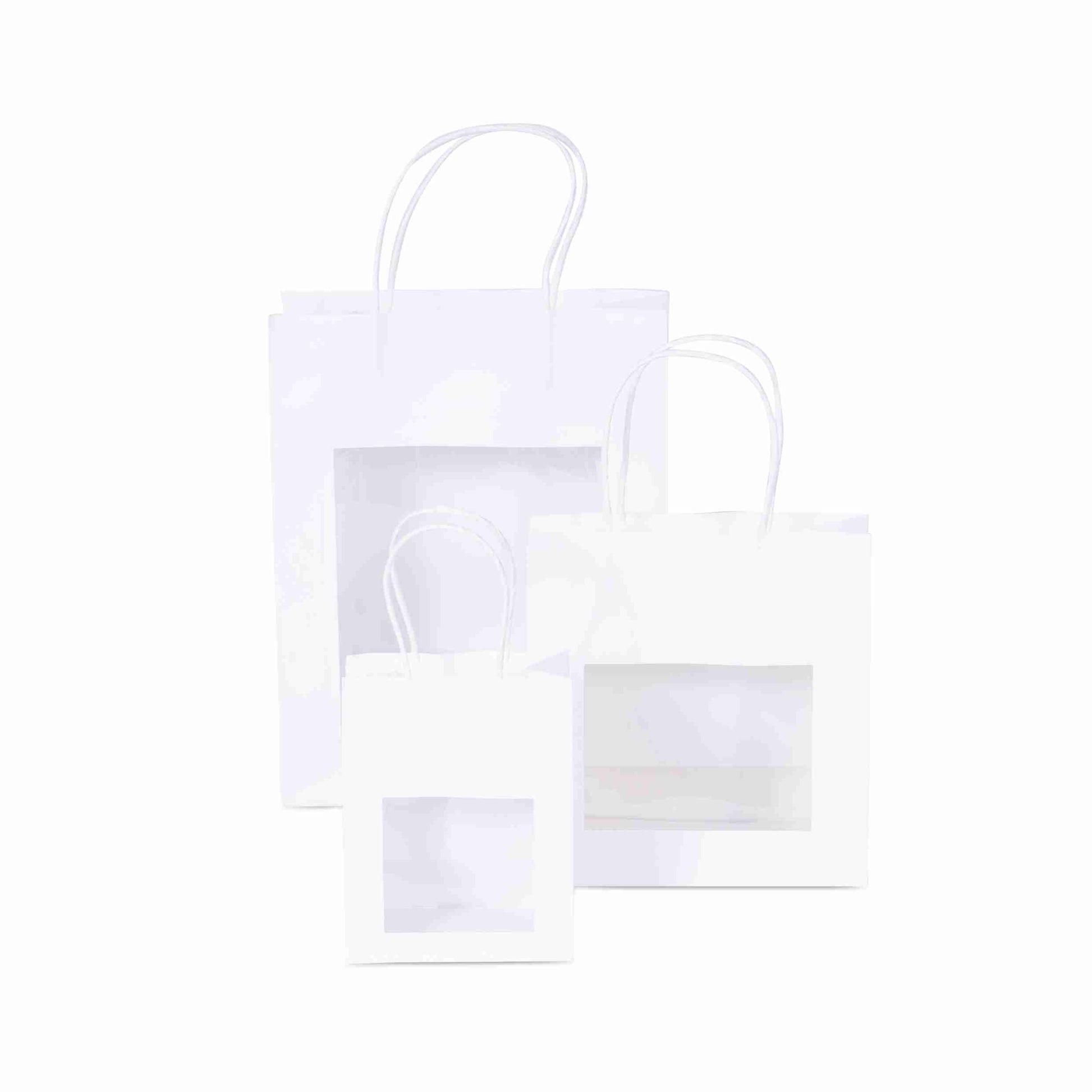 Model Geschenktasche weiss – 220 × 280 × 110 mm – mit Sichtfenster, Kordel – 1 Palette (5'760 Stk.)