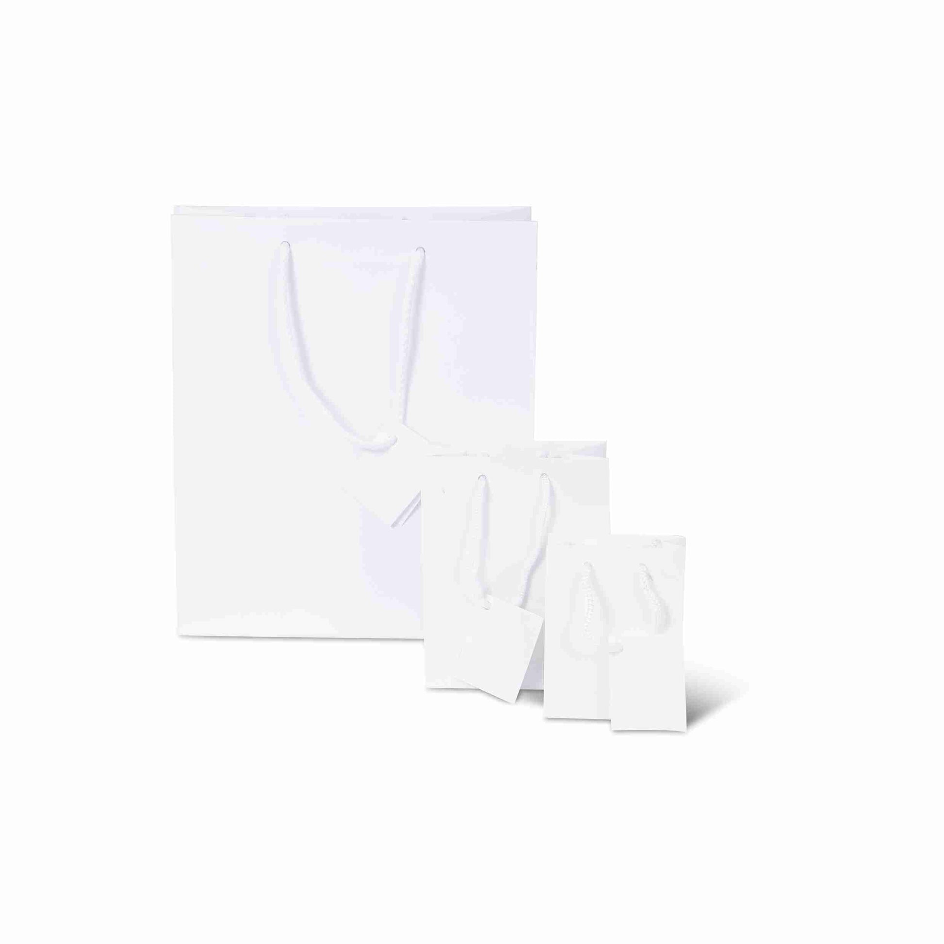 Model Geschenktasche glänzend weiss – 81 × 108 × 33 mm – mit Kordel – 1 Stk., ab 20 Stk.
