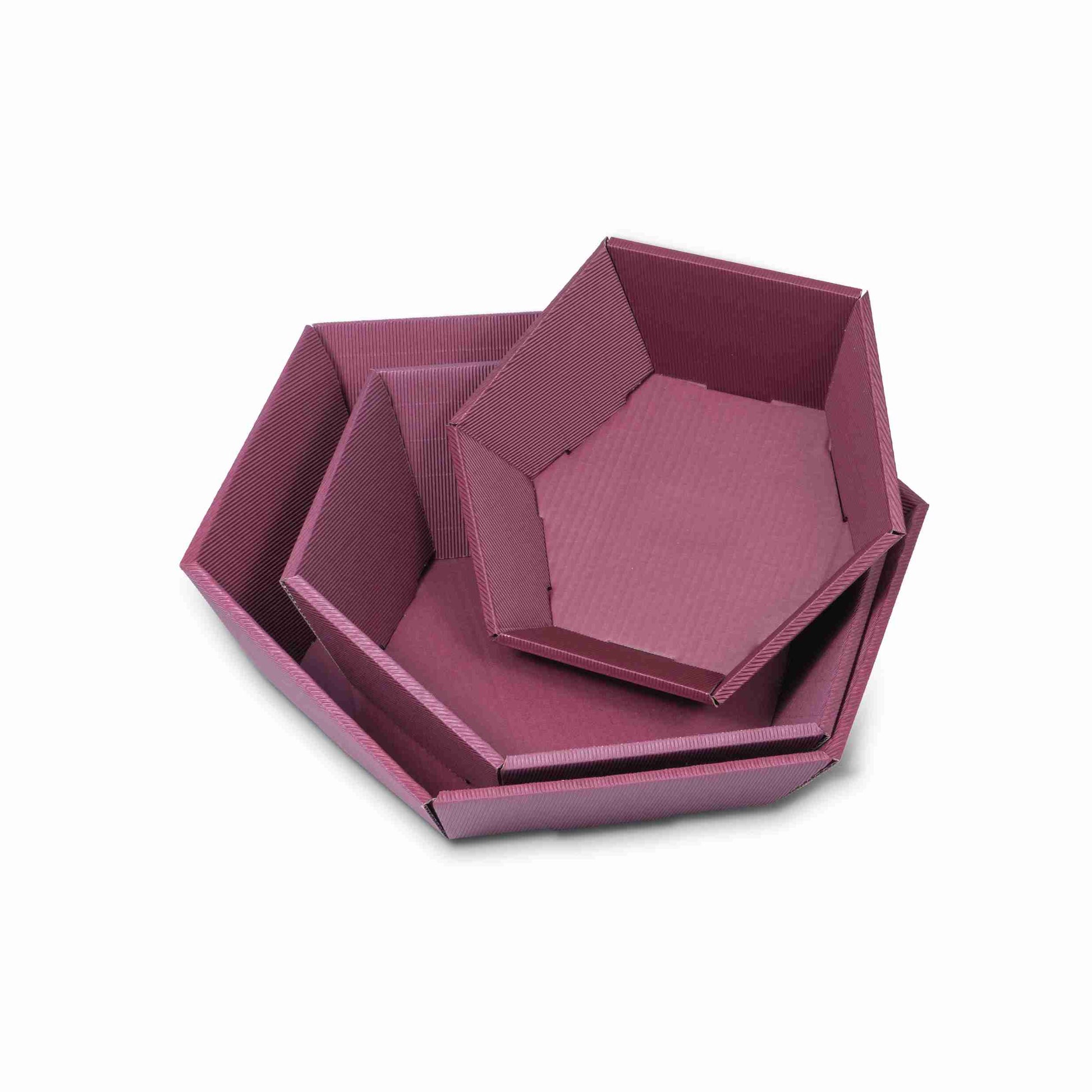 Model Geschenkkorb offene Welle weinrot – Innenmass 290 × 60 × 270 mm – Wellpappe – 1 Palette (600 Stk.)