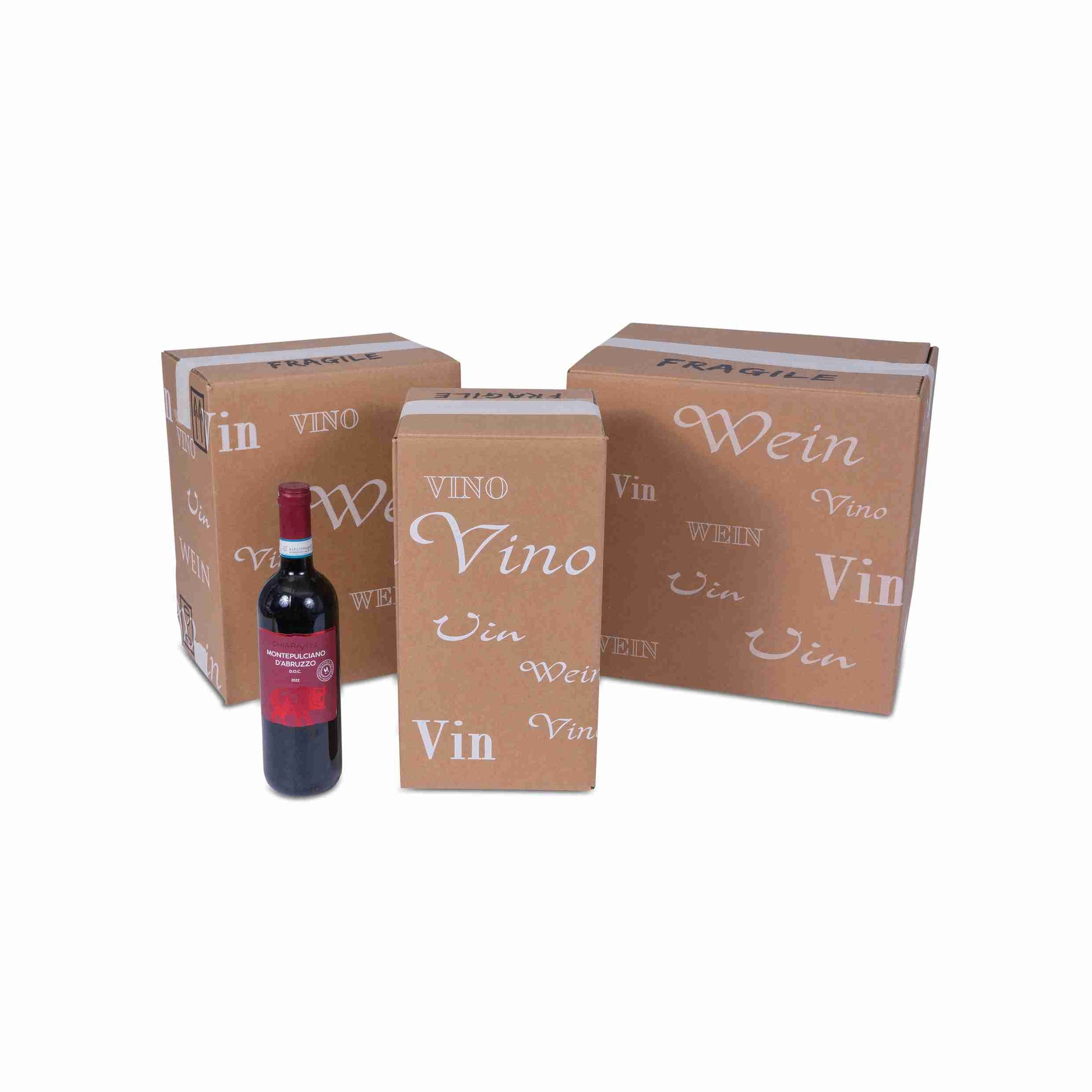 Model Weinversandkarton – für 6 × 0,75 l, max. 330 mm & Ø83 mm – 265 × 178 × 330 mm, braun, Wellkarton – 1 Stk., ab 200 Stk.