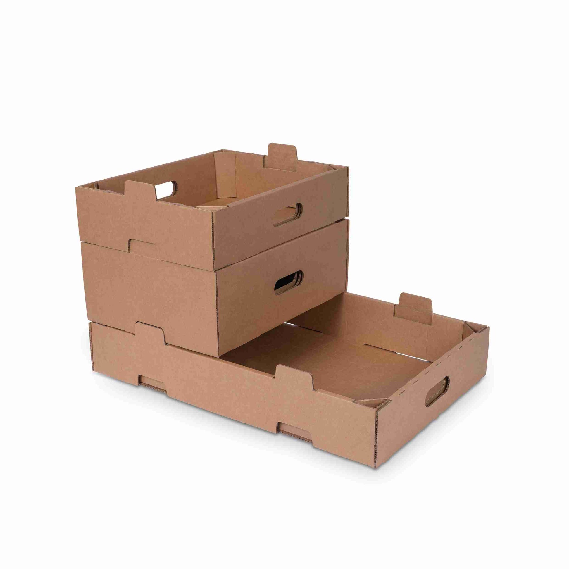 Model Versandverpackung – 374 × 274 × 95 mm, braun, nassfest, mit Grifflöchern – 1 Stk., ab 50 Stk.