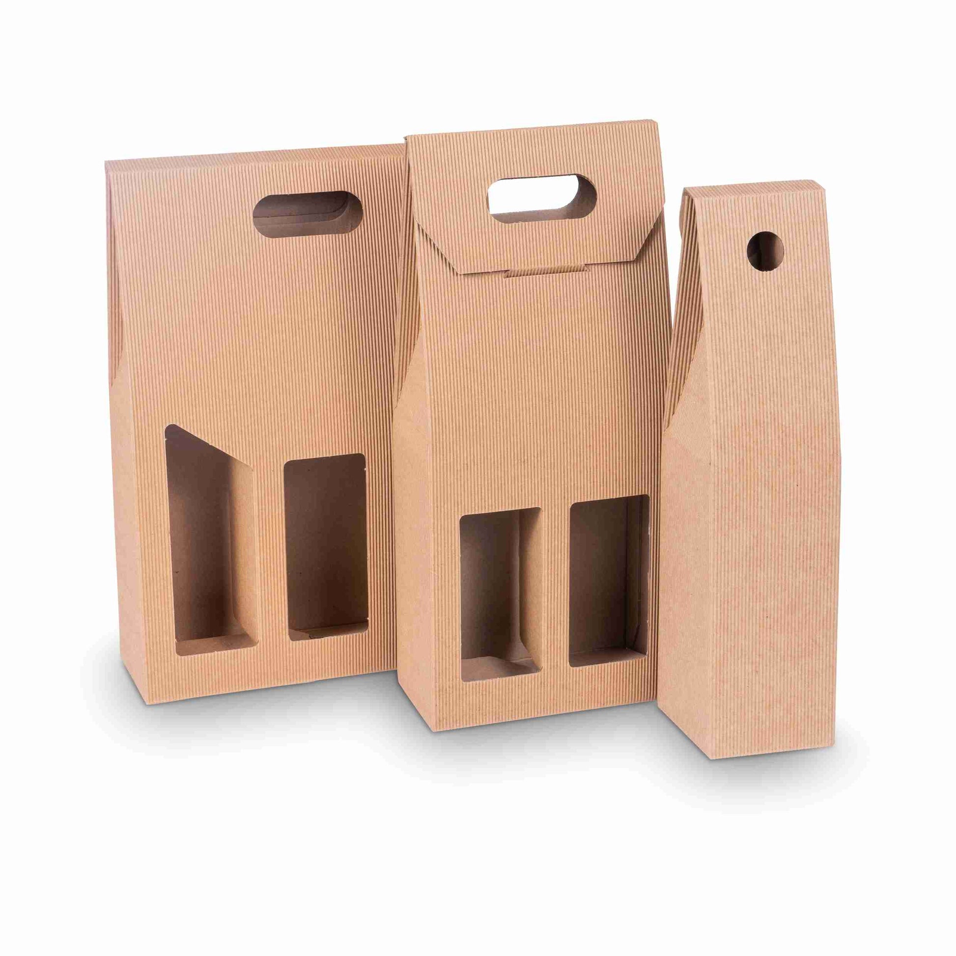 Model Weinpräsentkarton Onda Avana Wellpappe braun – Innenmass 180 × 385 × 90 mm – für 2 Flaschen – 1 Stk., ab 100 Stk.