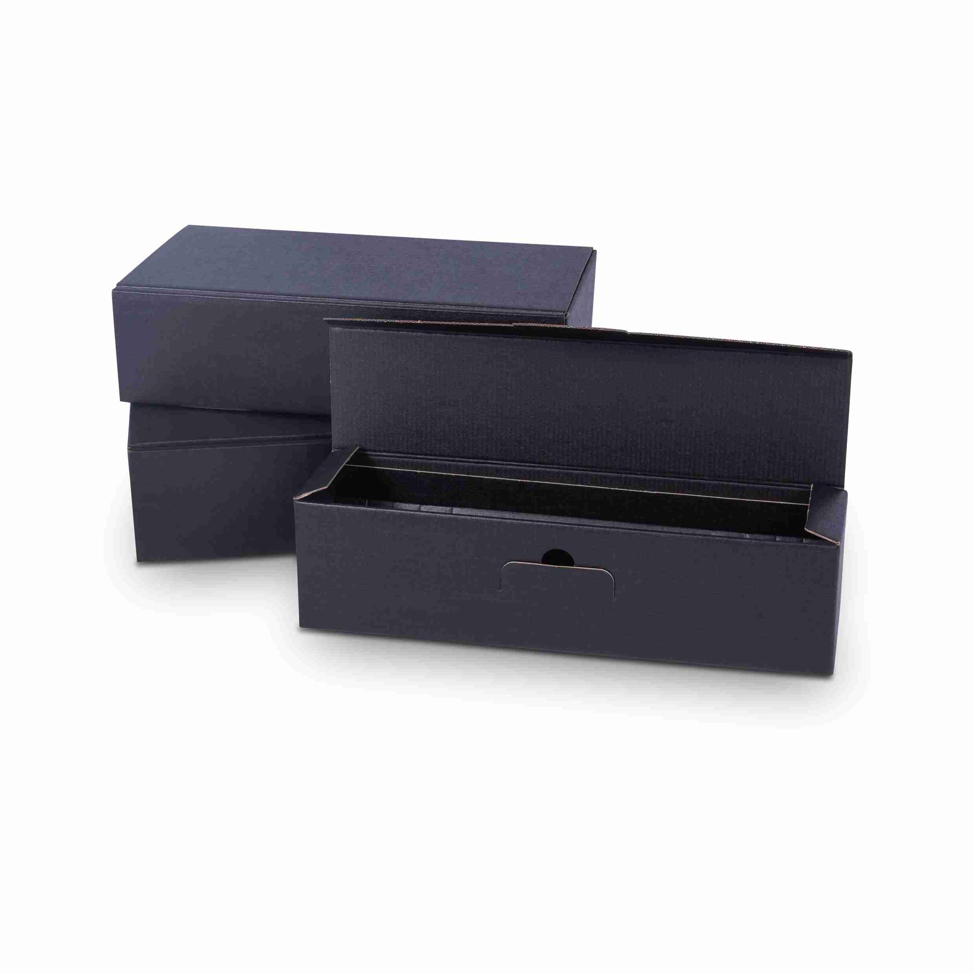 Model Weinpräsentkarton schwarz – Innenmass 360 × 90 × 250 mm – für 3 × 0,75 l Flaschen – 1 Palette (550 Stk.)