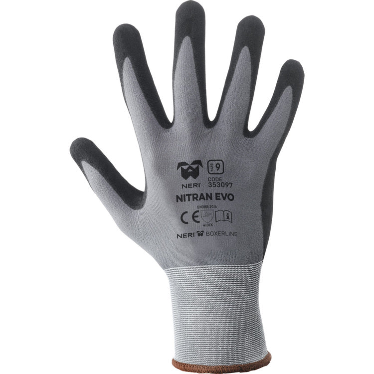 Neri Arbeitshandschuhe Nitran EVO – Grösse 10 (XL) – Nitrilschaum, Schwarz/Grau, ölbeständig