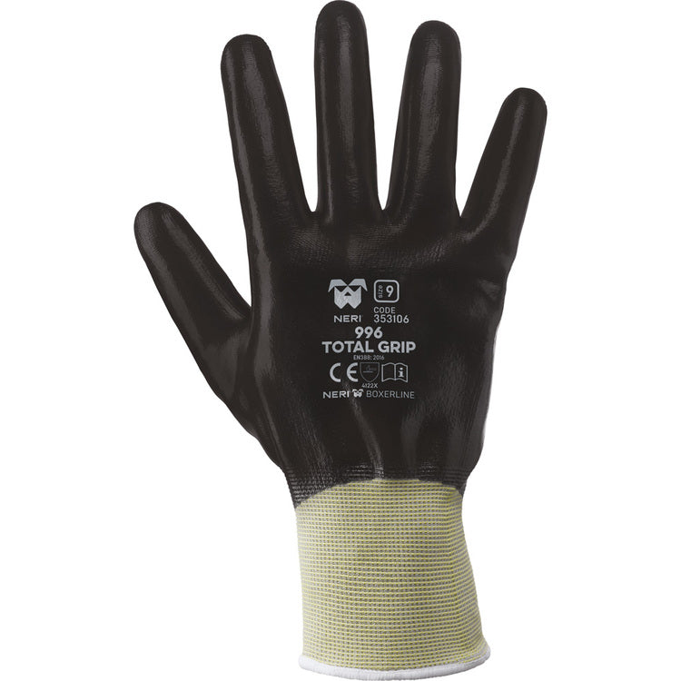 Neri Arbeitshandschuhe 996 Total Grip – Grösse 10 – Nylon/Nitril, Gelb/Schwarz, rutschfest
