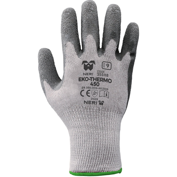 Neri Arbeitshandschuhe EKO-THERMO 450 – Grösse 9 (L), 1 Paar – Baumwoll-Polyester, Latexüberzug, Grau
