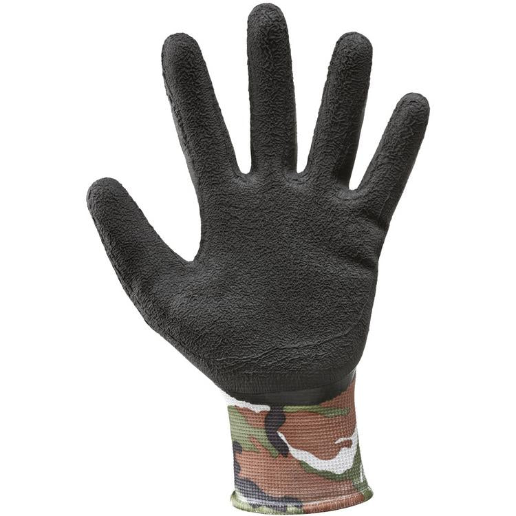 Neri Arbeitshandschuhe NERI 480 – Grösse 8 (M), 12 Paar – Latex-beschichtet, Camouflage/Schwarz, 25 cm