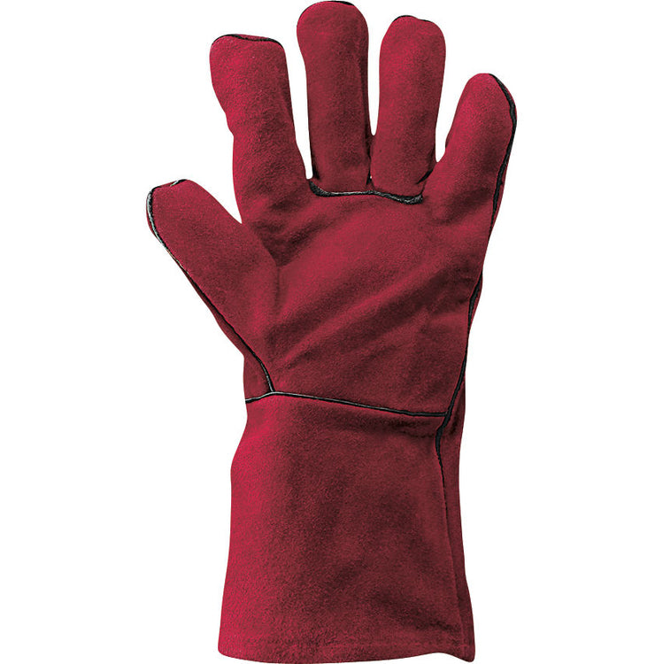 Neri Arbeitshandschuhe 45 TOP – Grösse 10, 1 Paar – Rindspaltleder, EN 12477 Typ A, Rot, 14 cm Stulpe