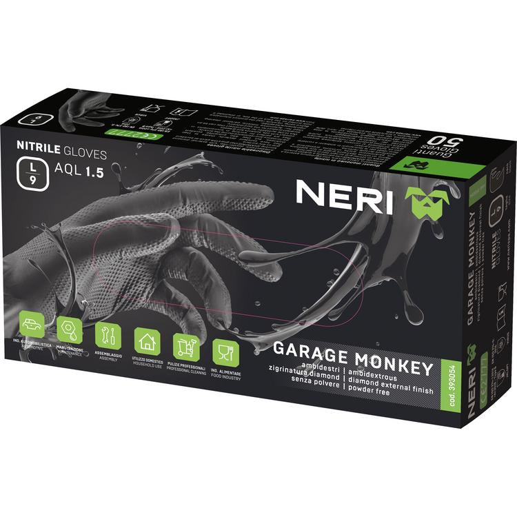 Neri Einweghandschuhe Nitril, Garage Monkey – Grösse 9 (L), 50 Stück – Schwarz, Latexfrei