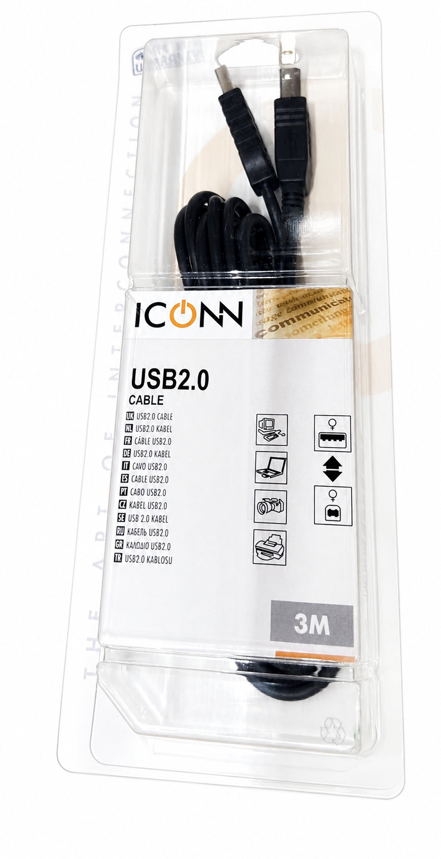 Neutral USB-Kabel – USB-A auf USB-B – 3 m – Schwarz