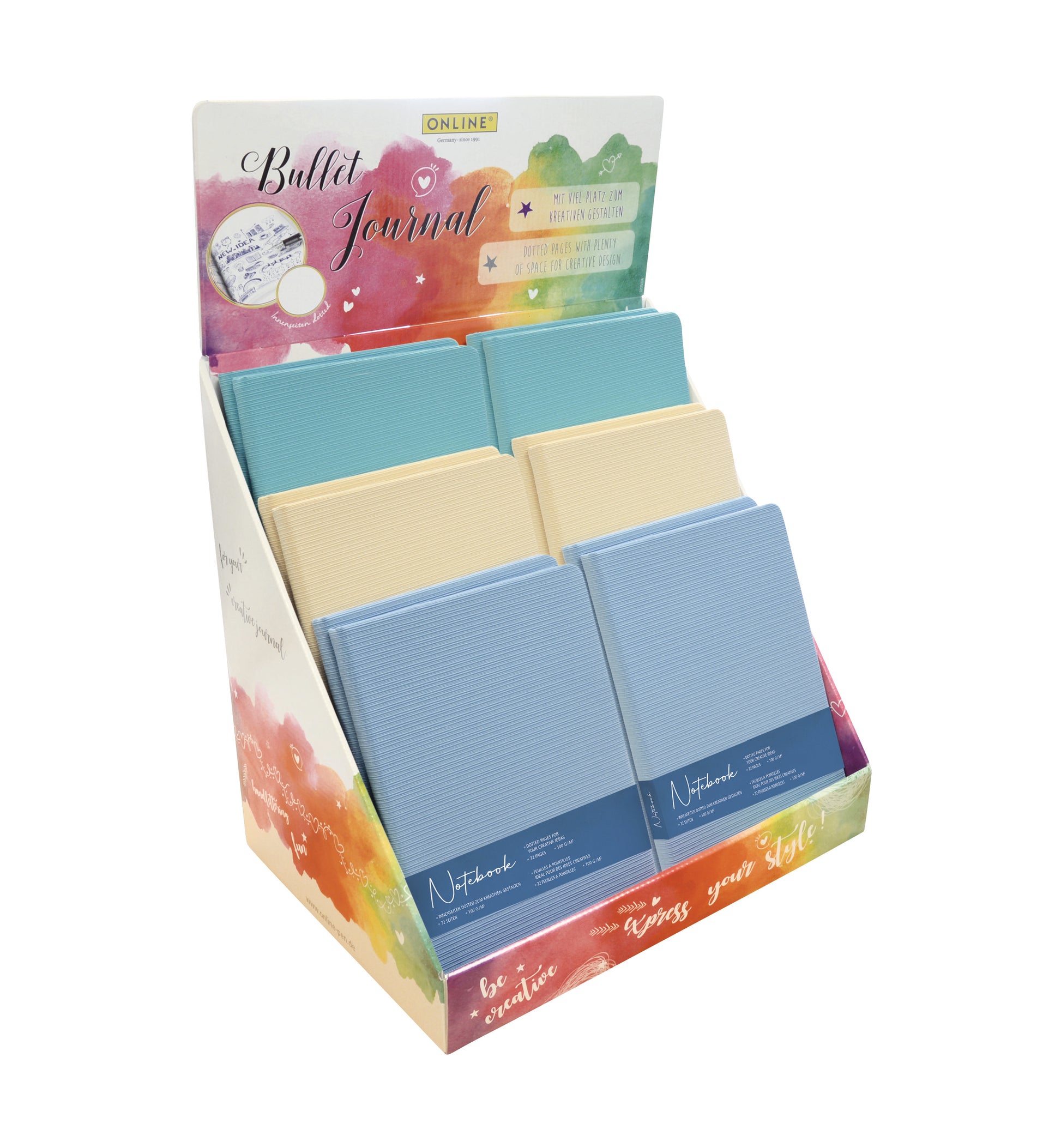 Online Retro Notizbuch – A5 – punktiert – 72 Blatt – 100 g/m² – PE-Umschlag, sanfte Farben