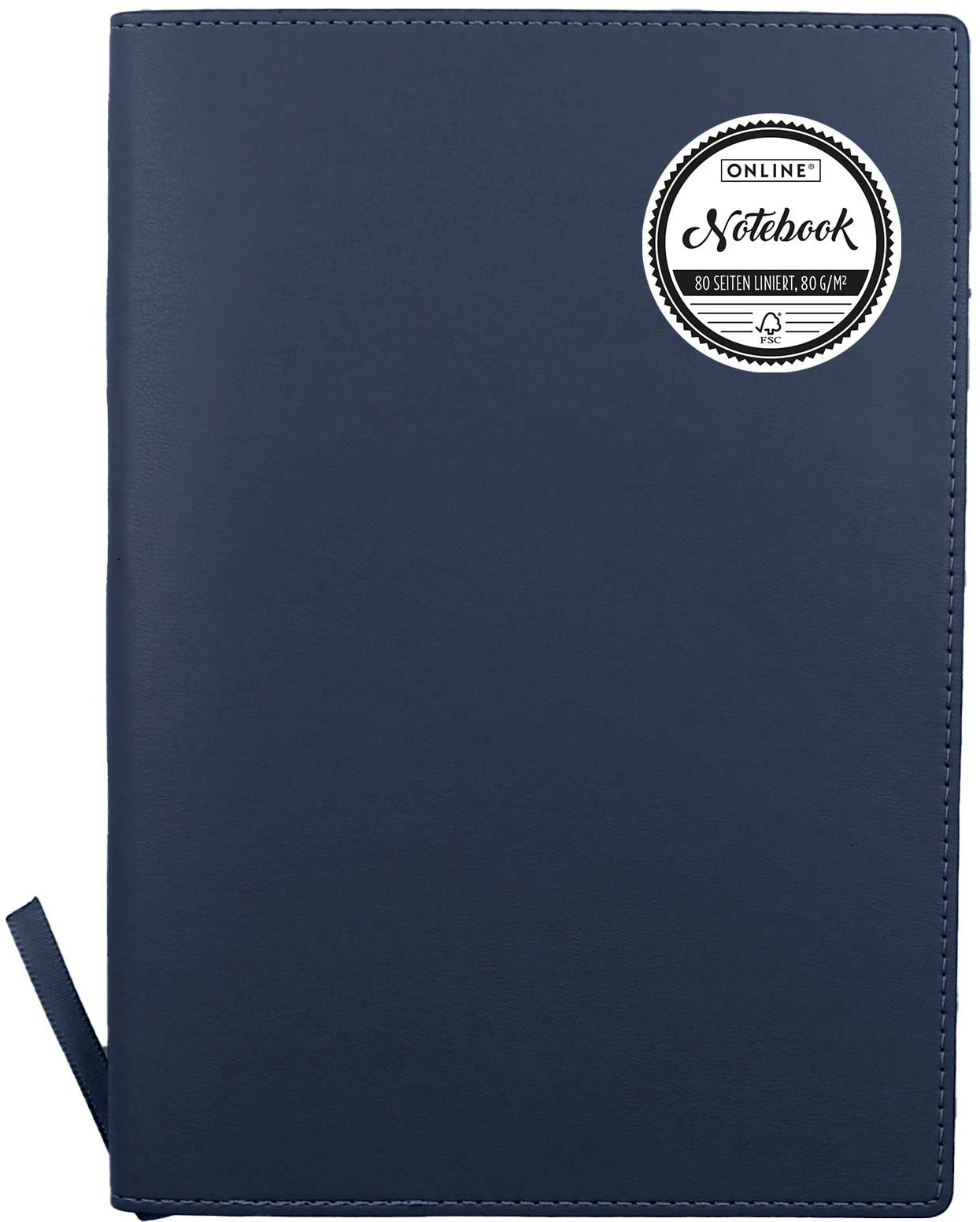 Online Notizbuch – A5 – liniert – 80 Blatt – Softcover, PU-Cover, blau