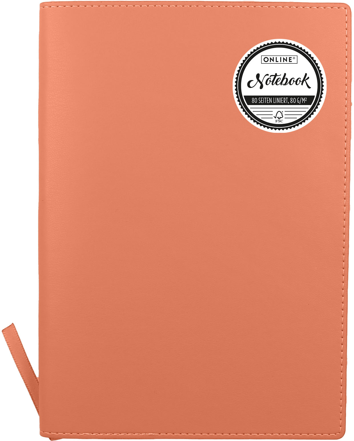 Online Notizbuch – A5 – liniert – 80 Blatt – Softcover, PU-Einband, Aprikose