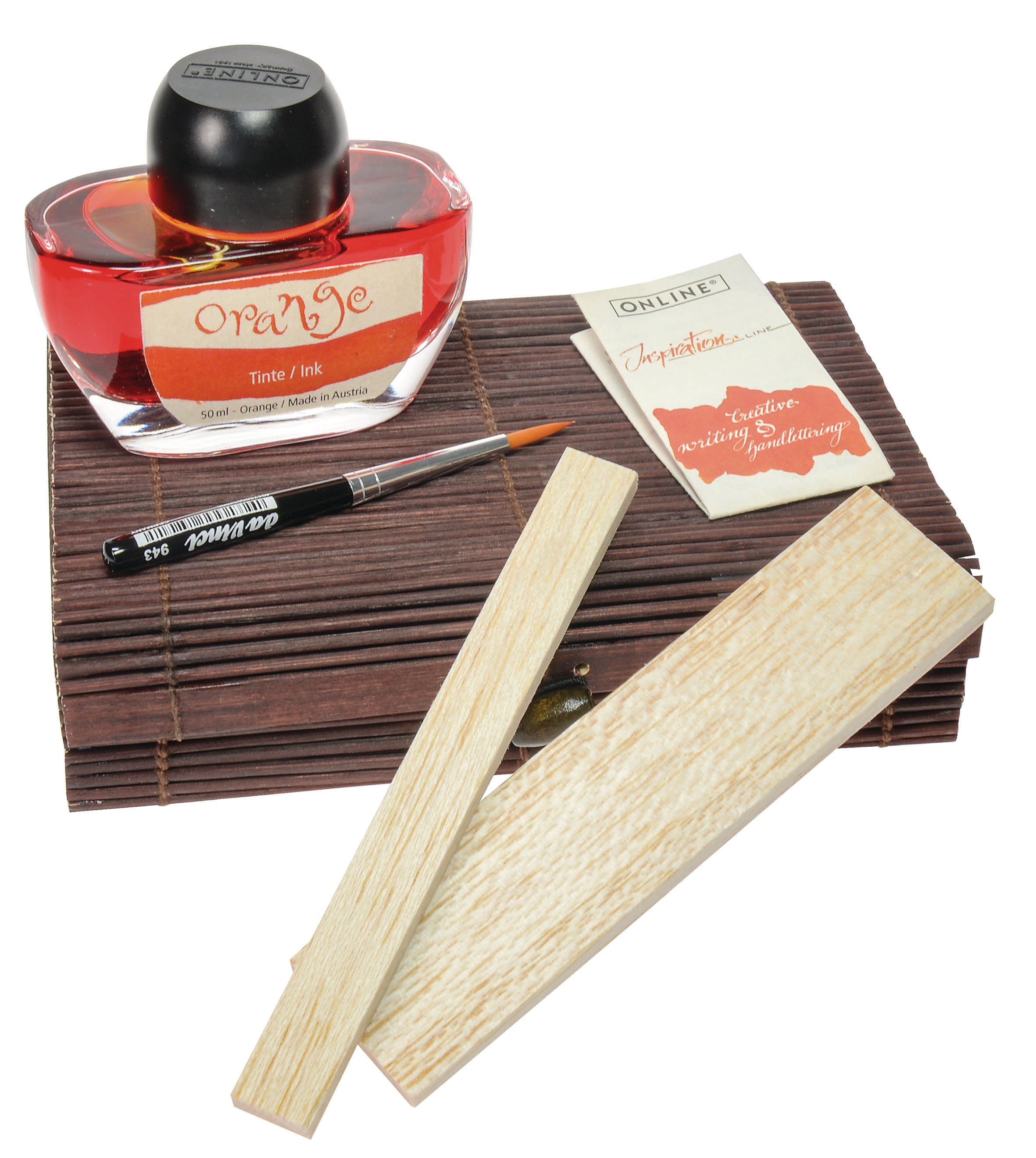 Online Creative Set Balsa 17127 – Pinsel-Set – Balsaholz, kurzer Pinsel, orange Tinte 50 ml, 5-teilig