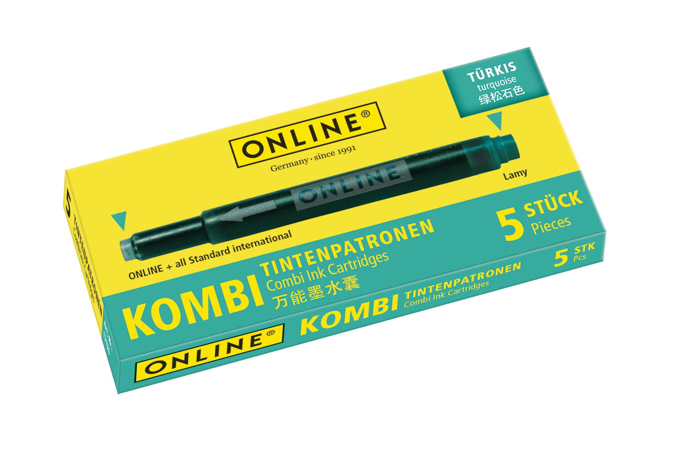 Online Kombi 17176/12 Füllhalter-Patrone – Türkis, für LAMY, Online und Standard-Füllersysteme, 5er-Pack