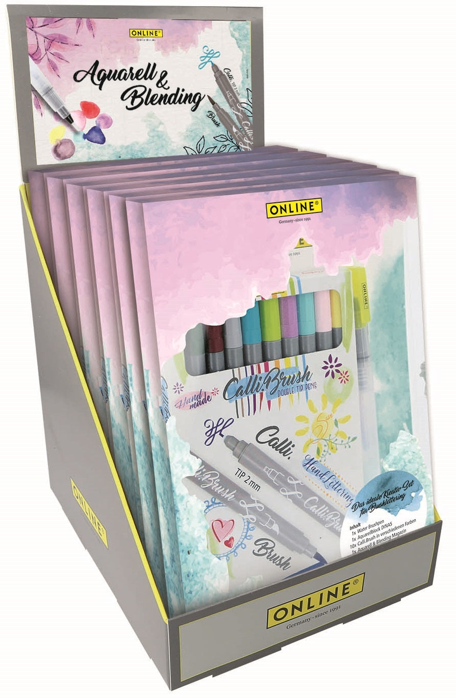 ONLINE – Handlettering-/Zeichen-Set – Aquarellblock A5 – 10 Calli.Brush, Waterbrush