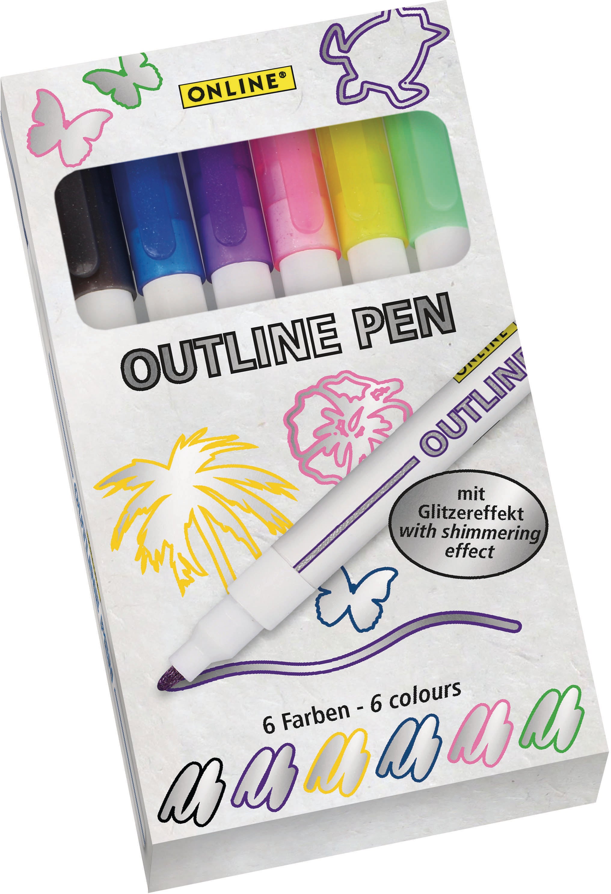 ONLINE Outline Marker Filzstift Glitzer – 6 Farben
