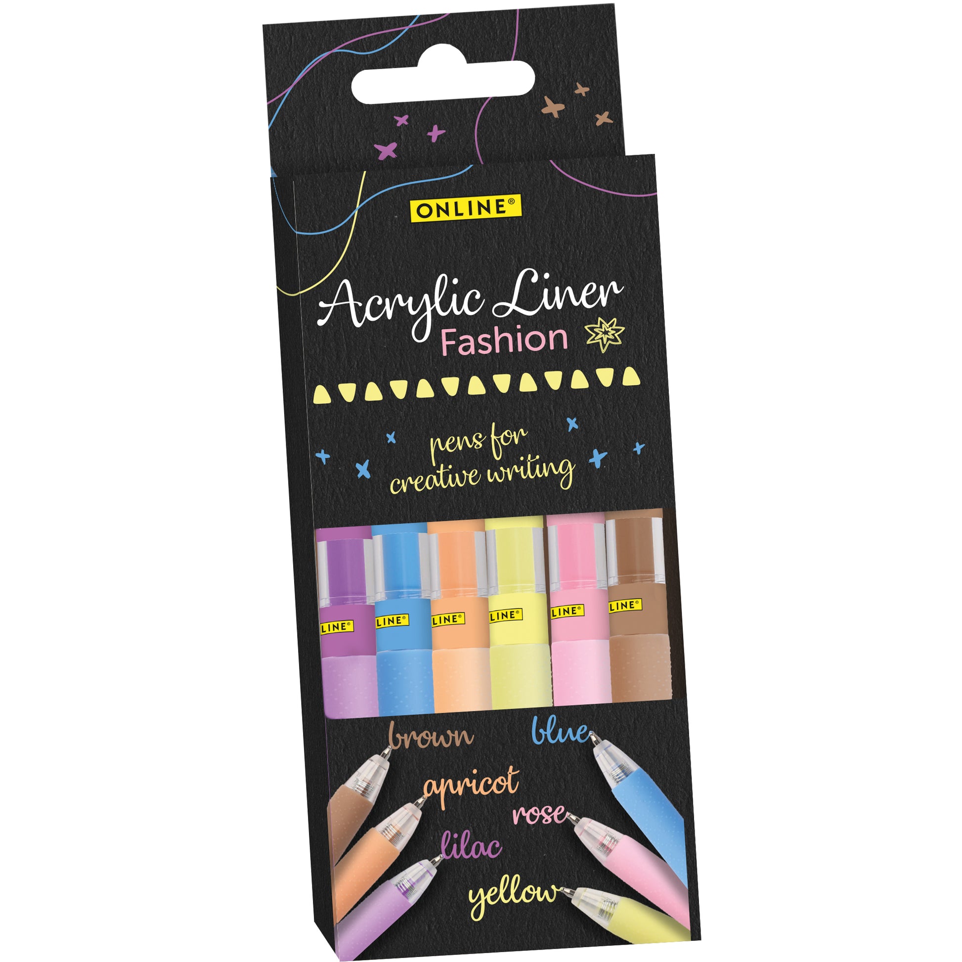 Online Acryl Liner Acrylmarker – Rundspitze 1 mm – Fashion, 6er-Set – für Papier, Holz und Glas