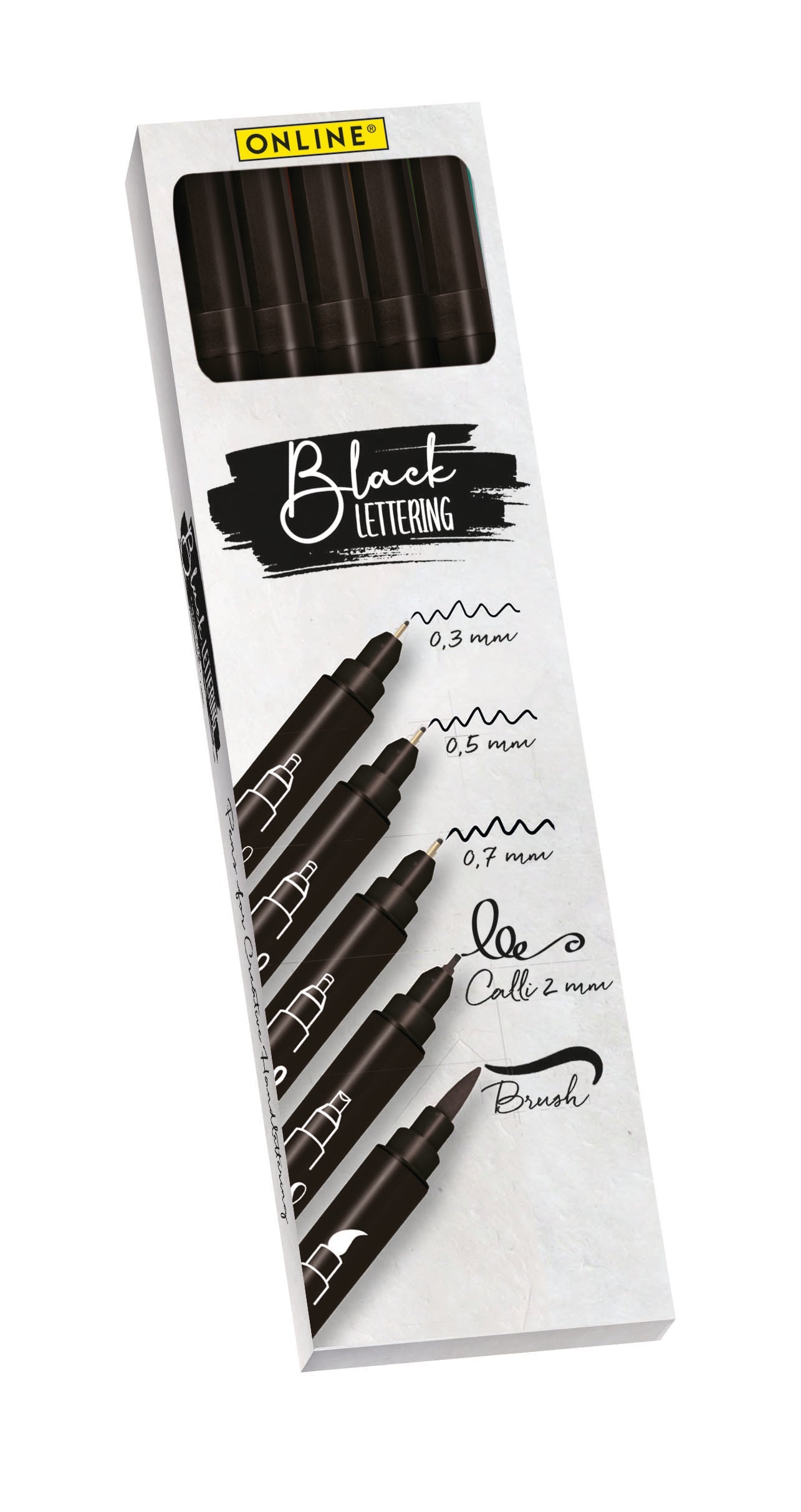 Online Black Lettering 19114 Fineliner Set – 0,3–2 mm, schwarz