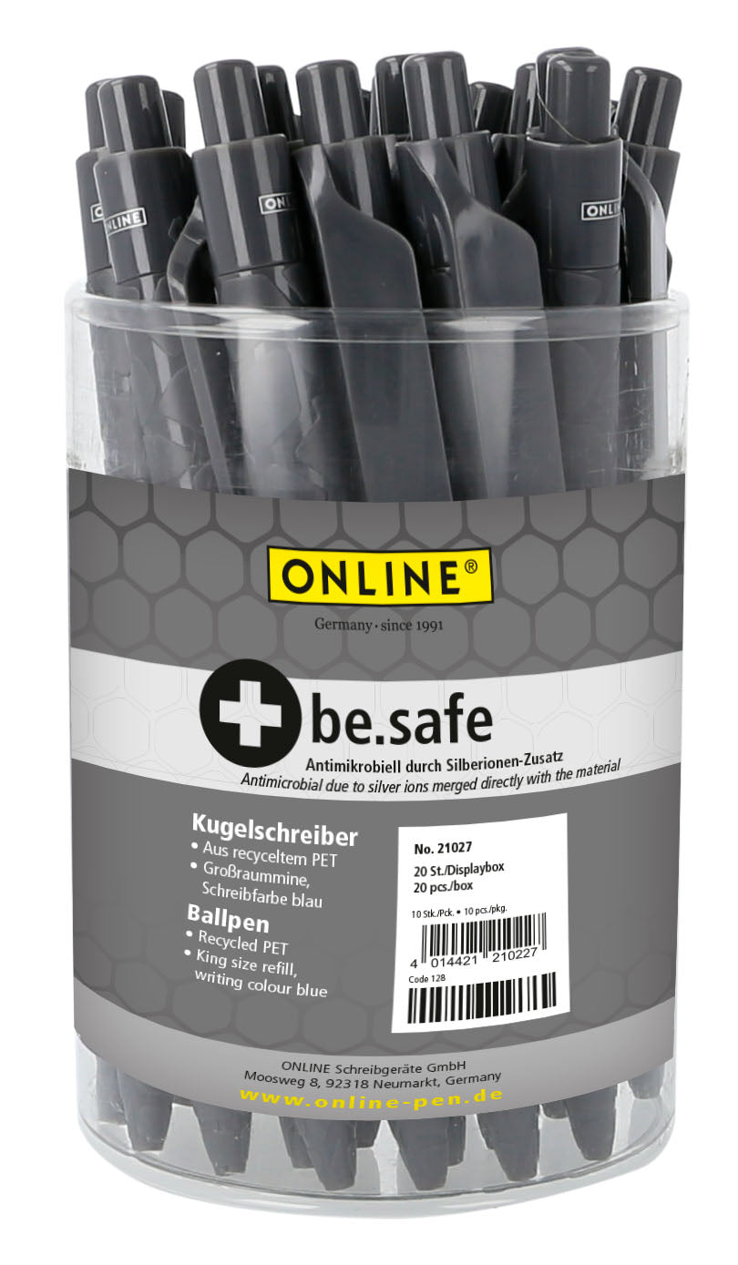 ONLINE Be.Safe 21027 Kugelschreiber – 20er Pack, Blau, antibakteriell