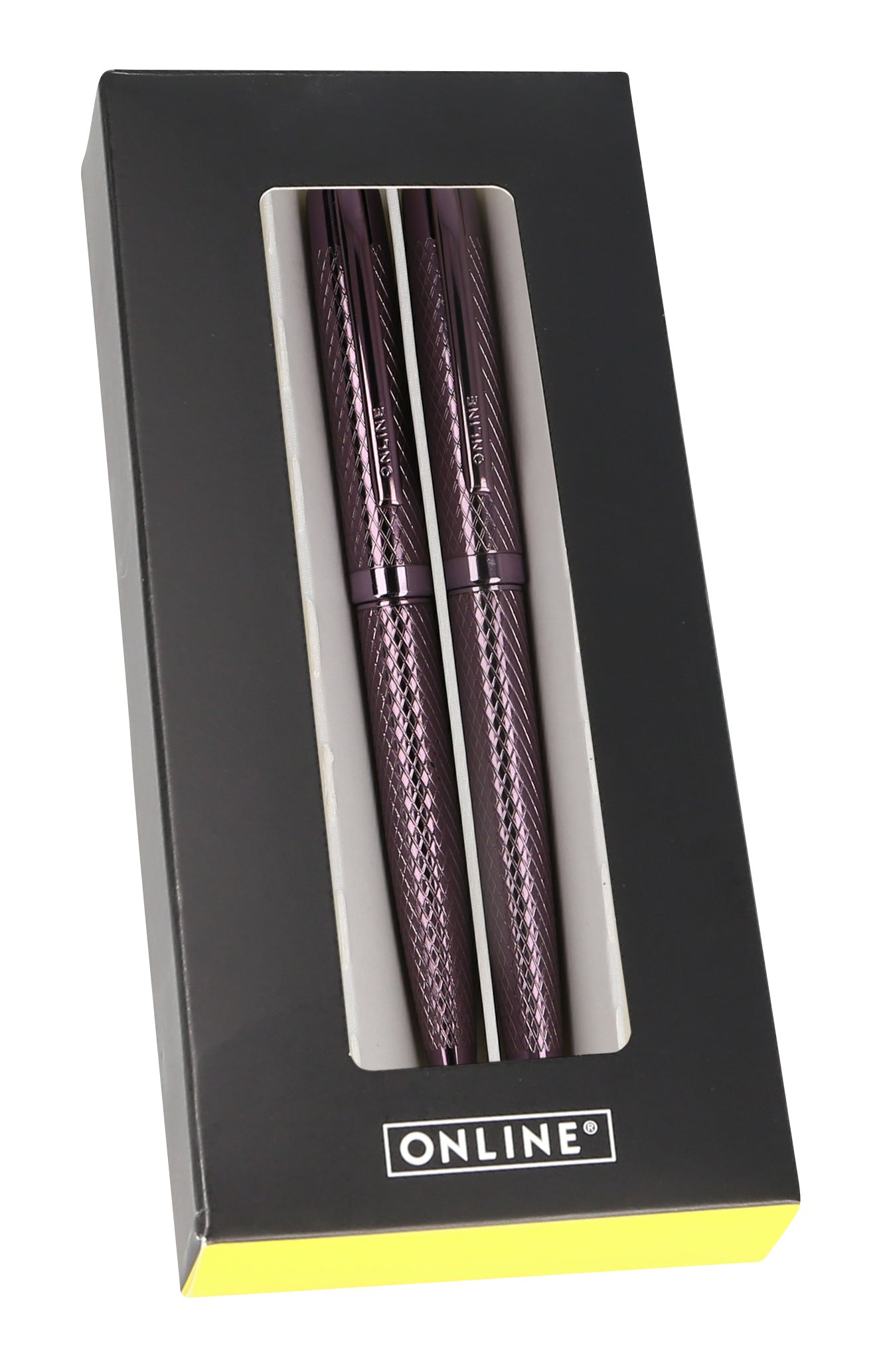 Online Eleganza Schreibgeräte-Set – Kugelschreiber + Füllfederhalter – Schwarz – Diamond Wine – Echtleder-Etui