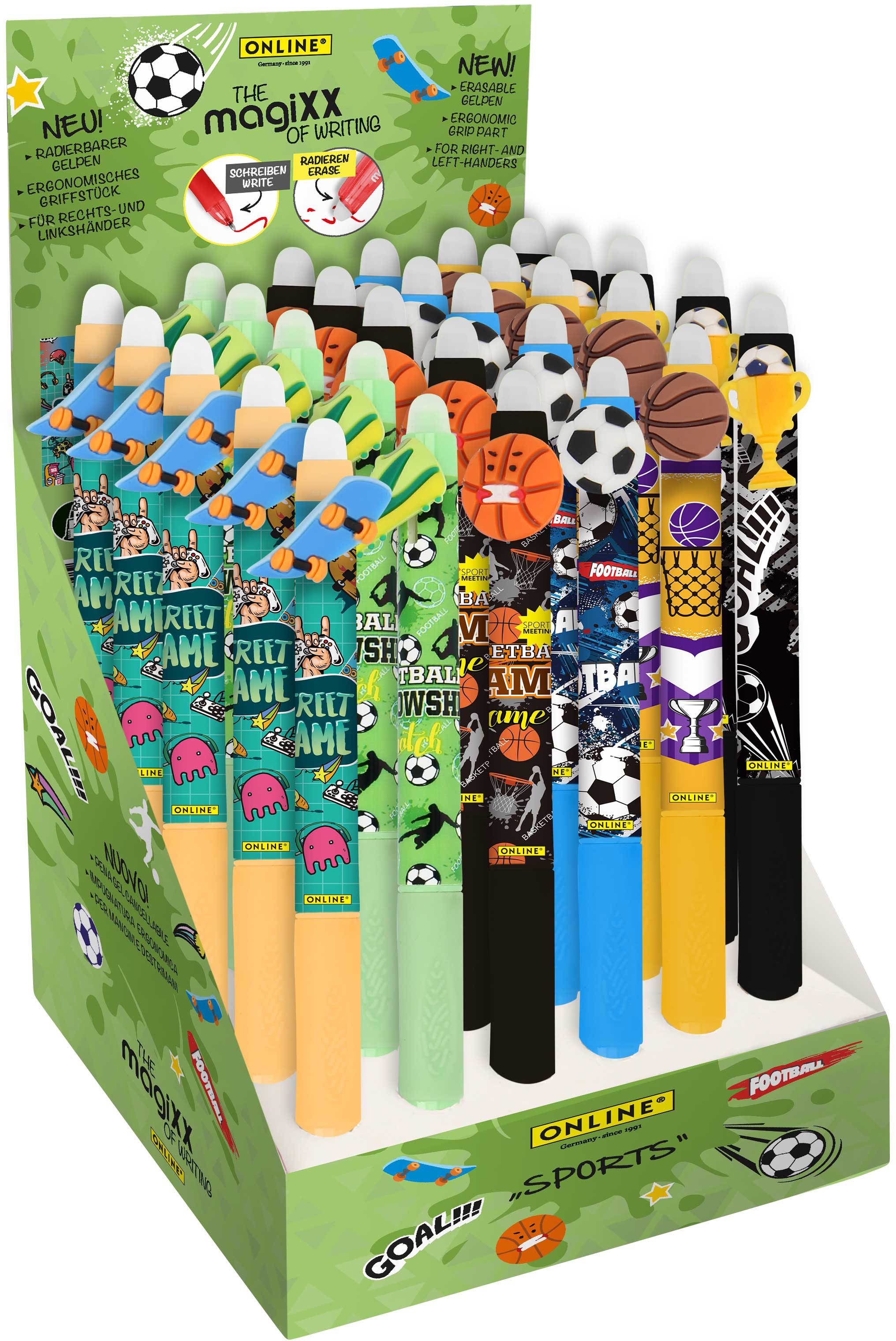 Online MAGIXX Fun Sports 35388/30 Gelschreiber – Blau, Spitze 0,7 mm, radierbar, nachfüllbar, 30er-Set