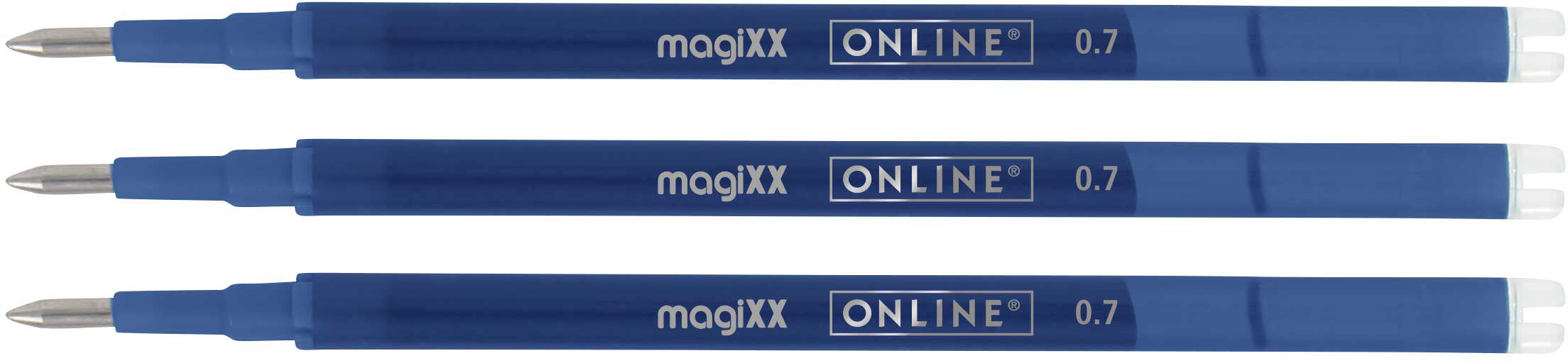 Online magiXX Rollerpatrone – Blau, 0,7 mm, 3er-Pack, radierbar