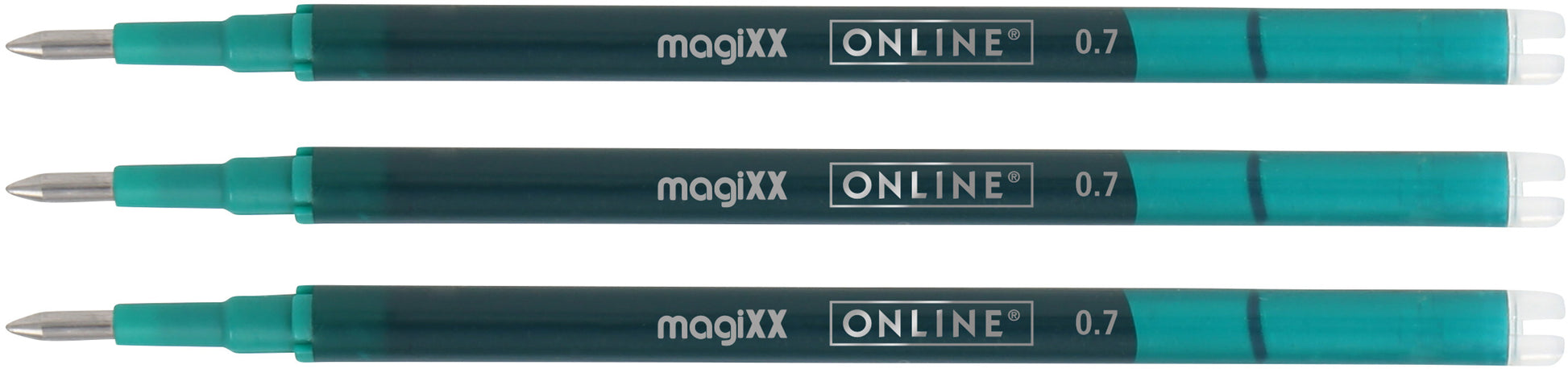 Online MagiXX Rollerpatrone – Türkis, 0,7 mm, radierbar, 3er-Pack