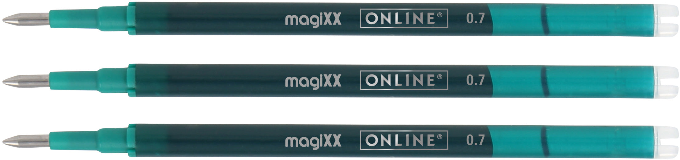 Online MagiXX Rollerpatrone – Türkis, 0,7 mm, radierbar, 3er-Pack