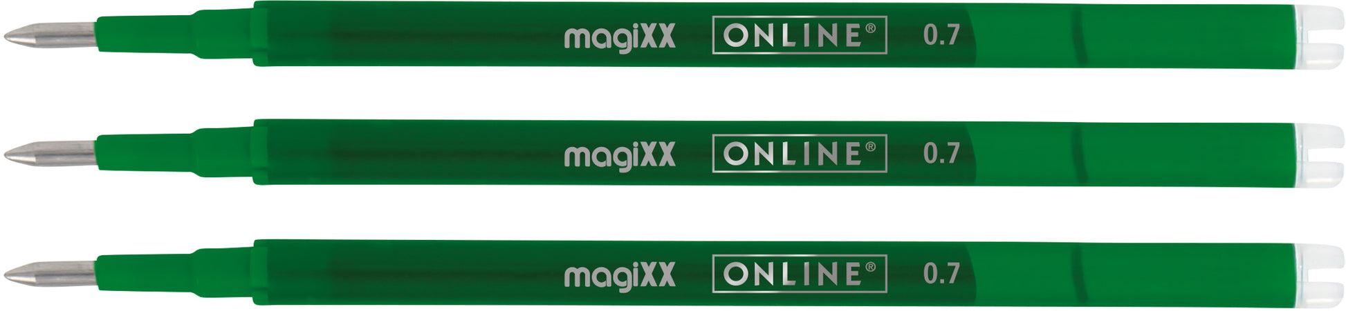 Online MagiXX 40165/3 Rollerpatrone – Grün, 0,7 mm, 3er-Pack, radierbar